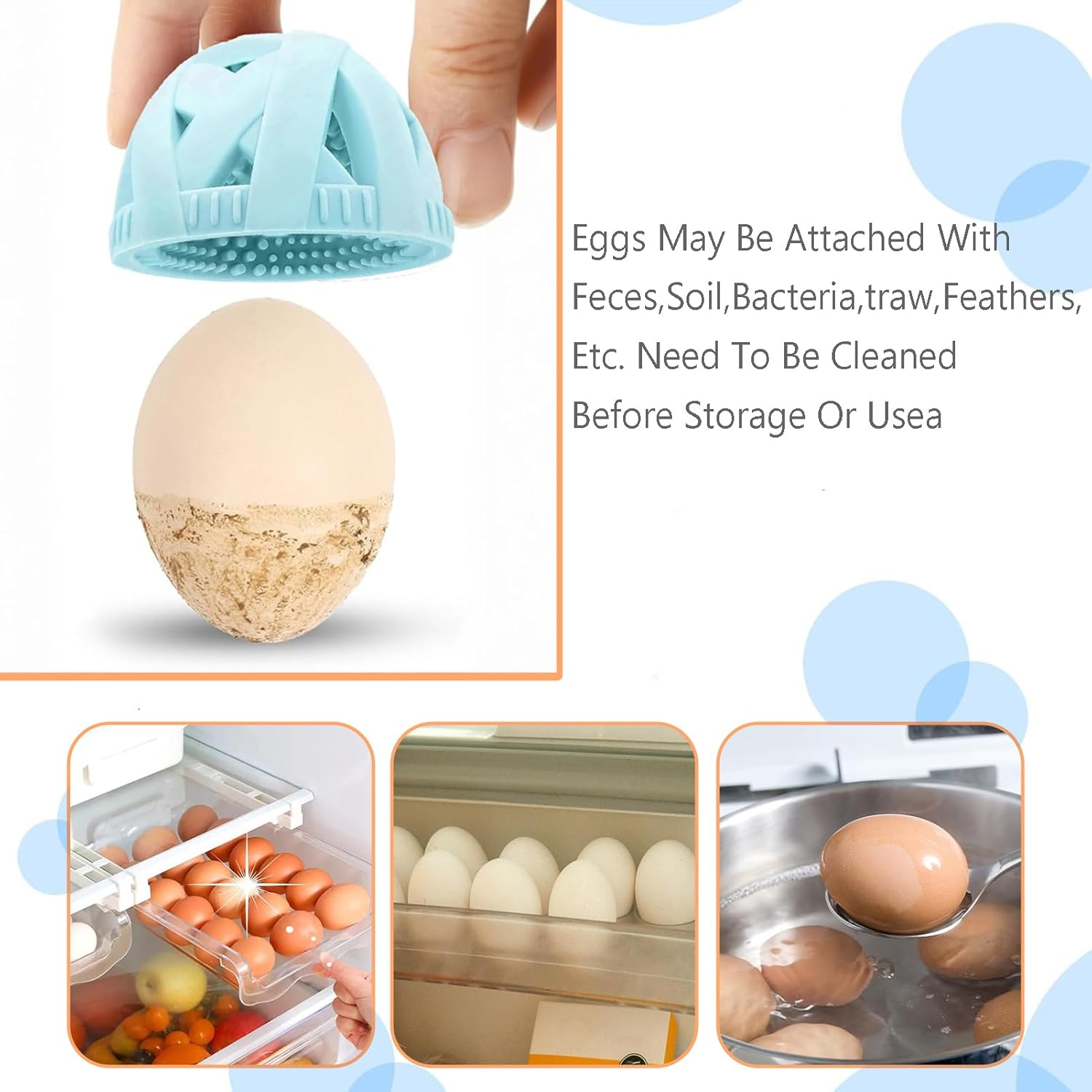 Silicone Egg Cleaning Brush - Reusable Scrubber for Fresh Eggs - Gentle Egg Washer Tool - Effortless Cleaning - Durable and Easy to Use - Blue image number 4