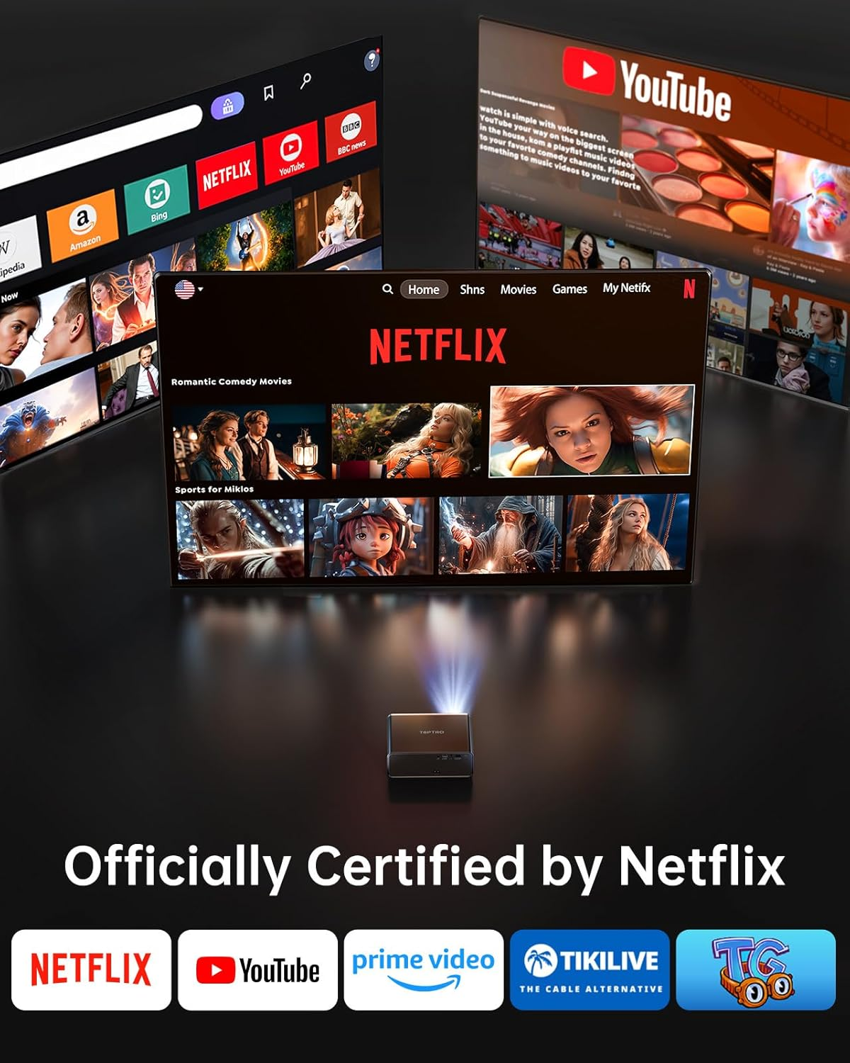 4K Projector【Official Netflix/Dolby】 1000ANSI Smart Projector Auto AI Image Adjustment, Native Portable Projector 1080P with Wifi 6 Two-Way BT5.2 50% Zoom for Home Theater/Outdoor Mobile image number 3