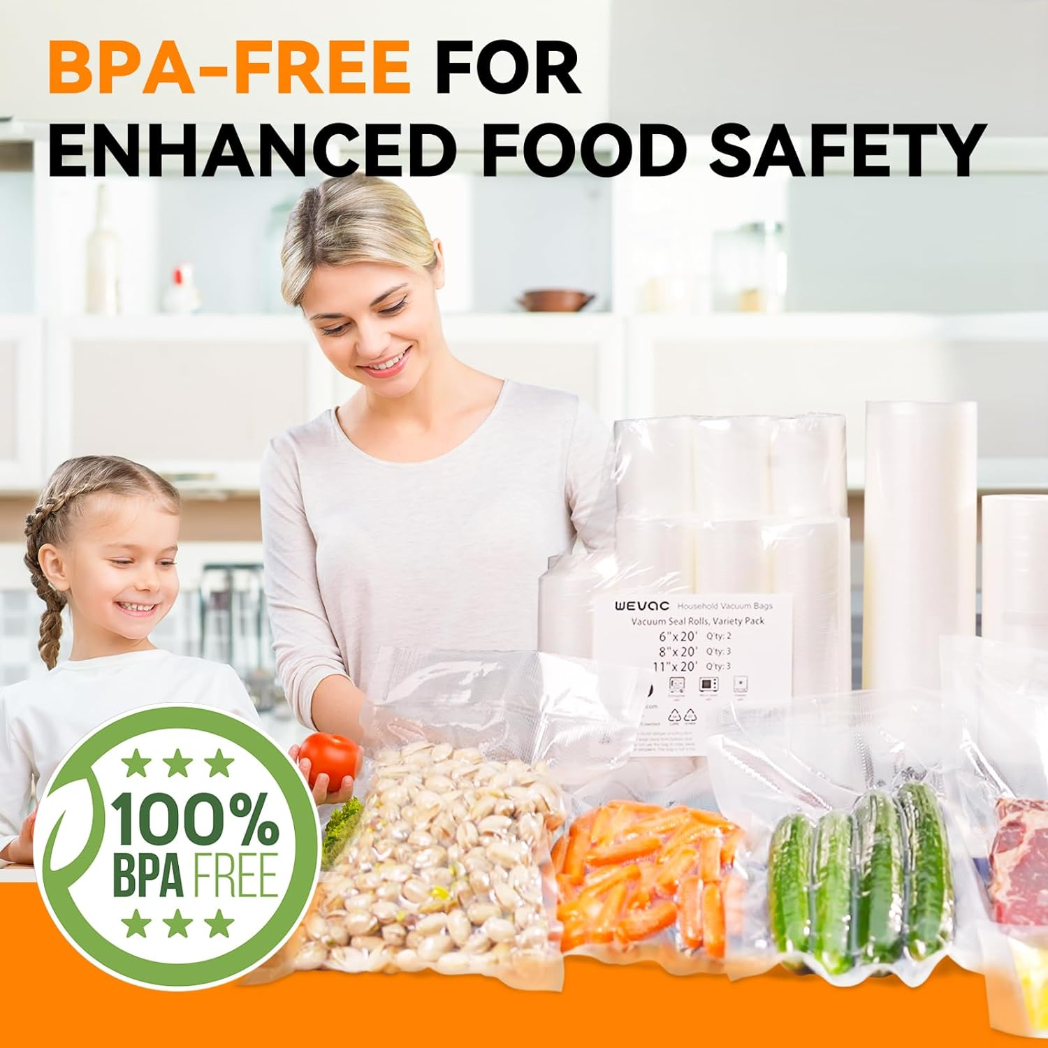 [2024 New] Vacuum Sealer Rolls Bags for Food, 6 Pack 20Cm X 6M and 28Cm X 6M, Great for Food Storage, Sous Vide and Meal Prep, Wevac Lite image number 3