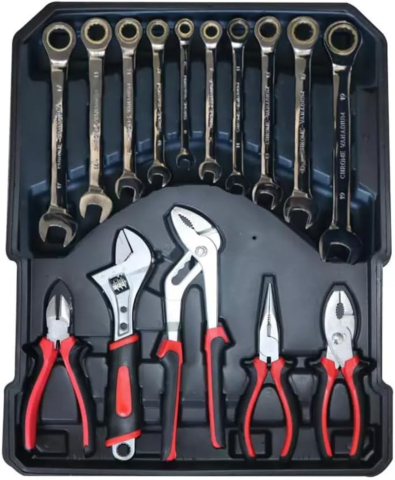 1375PCS Household Repair Tool Set - Portable Hand Tool Box Trolly Case on Wheels, Professional Mechanics Kit with Multi-Functional Wrench Hammer, DIY Repair Tools, Black image number 5