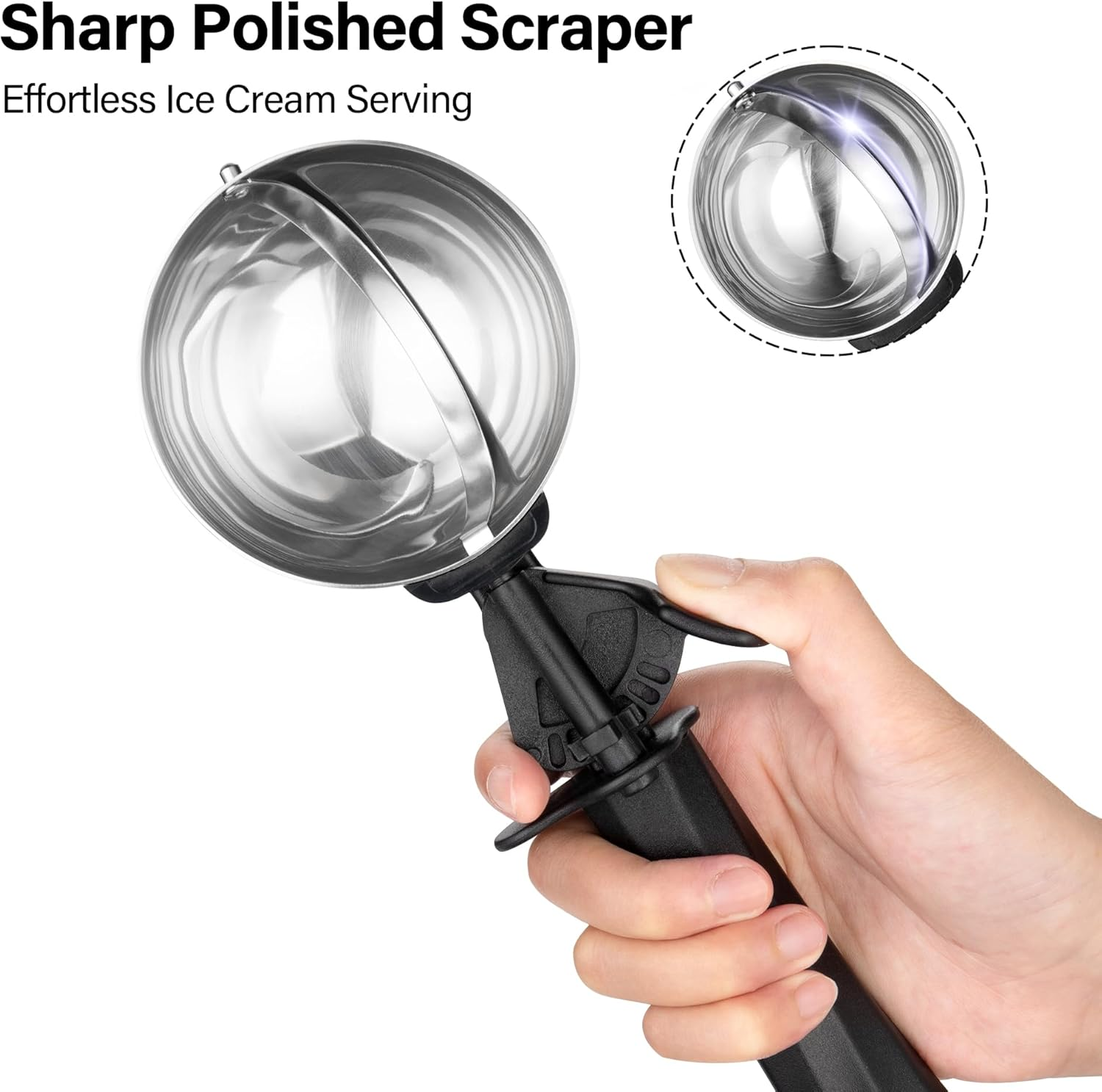 Stainless Steel Ice Cream Scoop, 8.7 Tbsp, Ice Ball Scoop, 130 Ml with Trigger and Comfortable Handle for Ice Cream Ball, Baking, Melon Ball, Ice Cream Scoop, Size 80 Mm image number 1