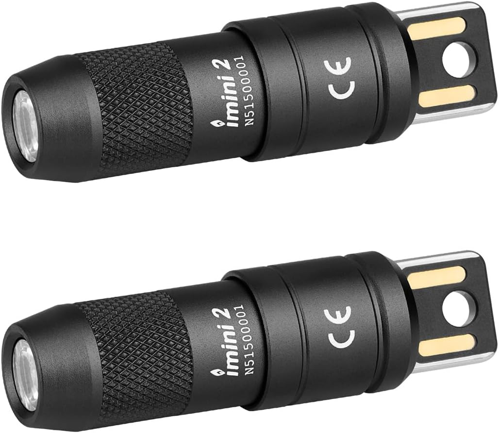 OLIGHT Imini 2 Mini LED USB Rechargeable Torch Key Hanger with Magnetic Base, 50LM 19.5G EOS Keychain Hand Lamp, IPX6 Small Flashlight for Camping, Outdoor, Emergencies (2 Pieces)