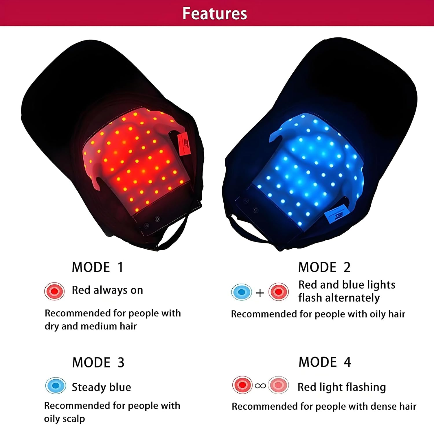 Anberyoo LLLT Cap for Hair, Red Light Therapy Hair Cap, 630Nm 650Nm Red and 470Nm Blue Light Irradiation, Rechargeable Portable Cordless Prevent Hair Loss Cap for Women Men Hair Care/Maintenance