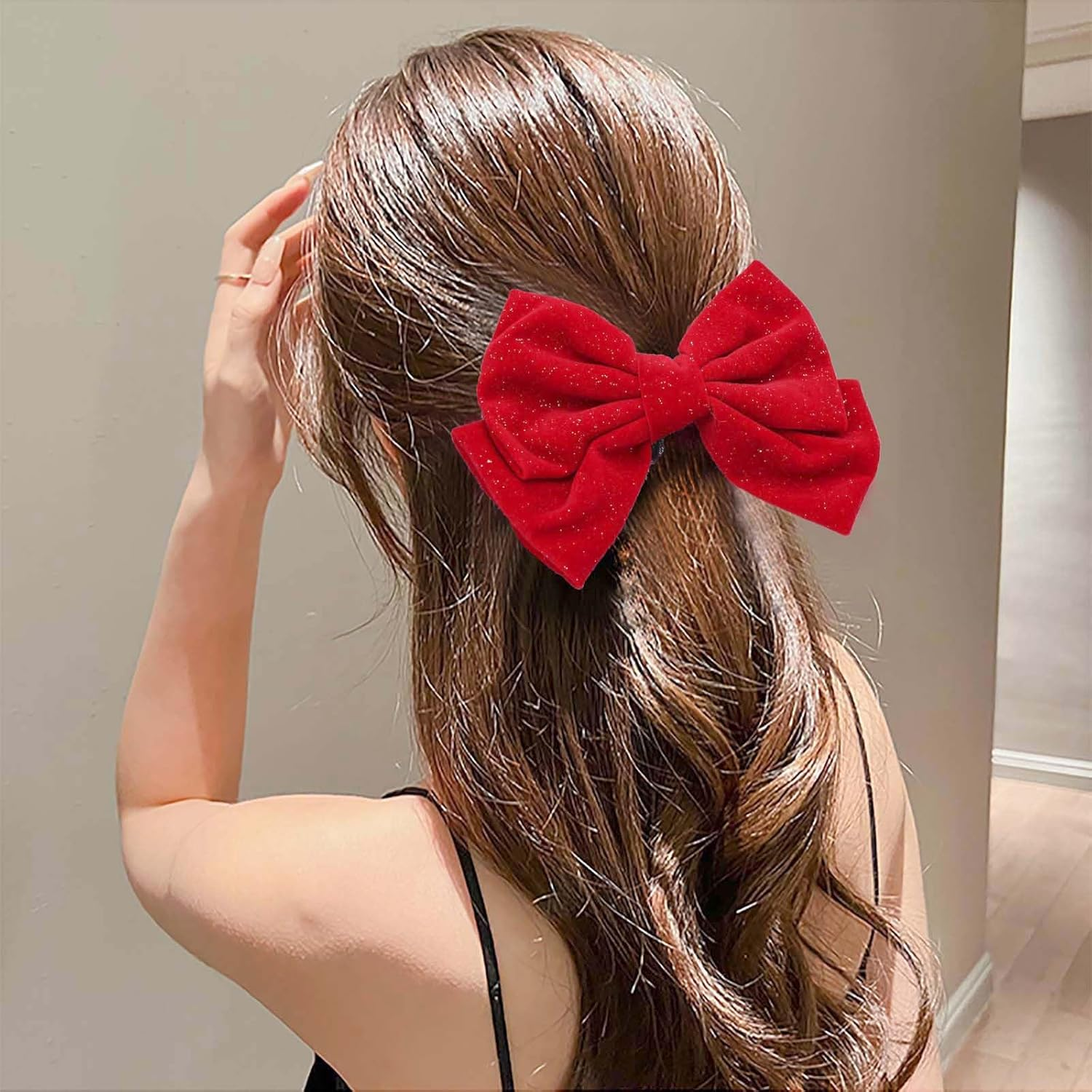 Red Hair Bows for Women Glitter Bow Hair Clips Velvet Bow Clips Cute Hair Bow Clips French Hair Band Prom Bows Party Wedding Barrette Bowknot Black image number 4
