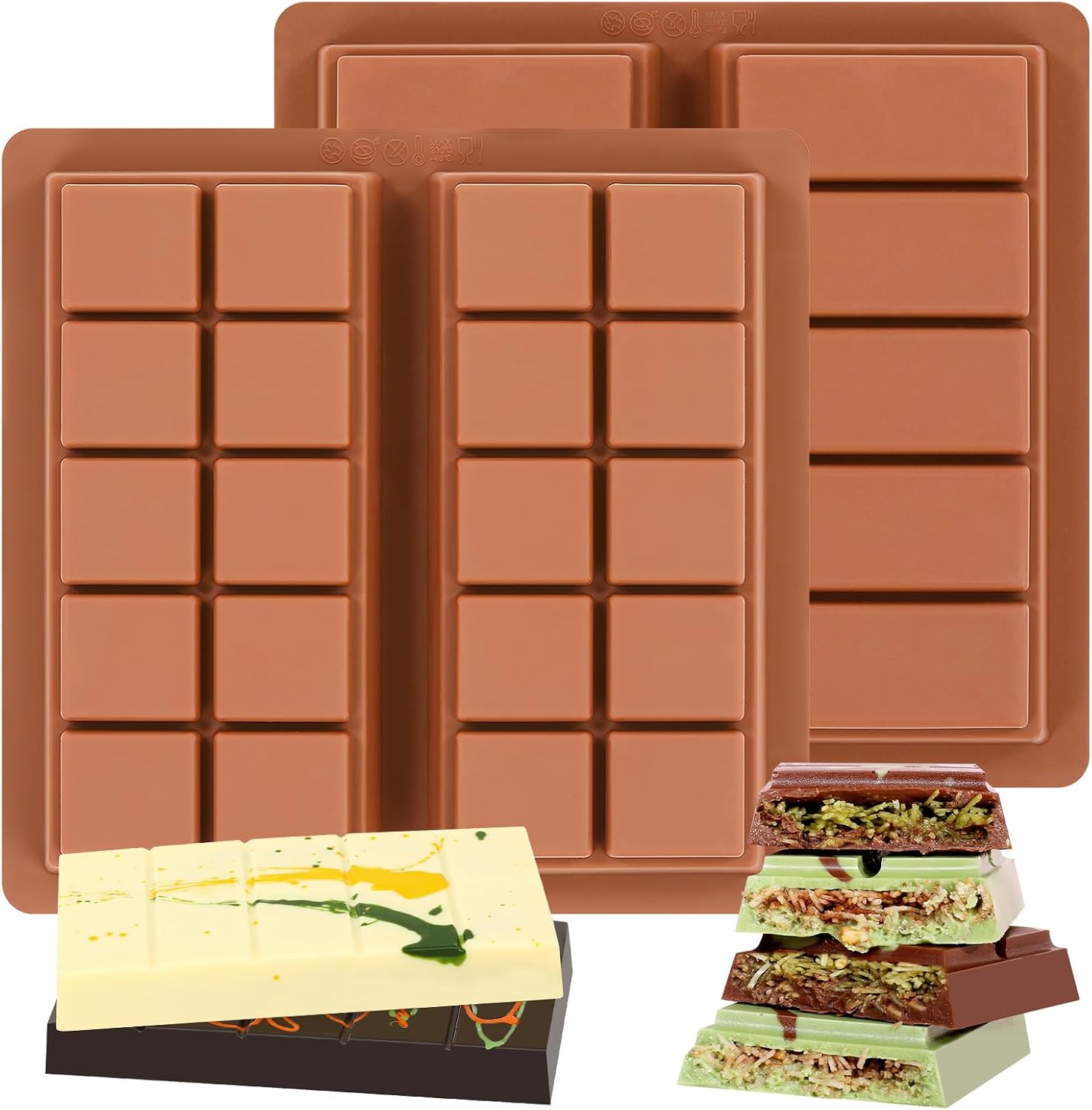 Fimary Chocolate Molds - Non-Stick Chocolate Candy Molds, Food Grade Silicone Chocolate Bar Mold for Baking, Candy, Chocolate Snacks, Easily Make Delicious Chocolate - 2 Pack