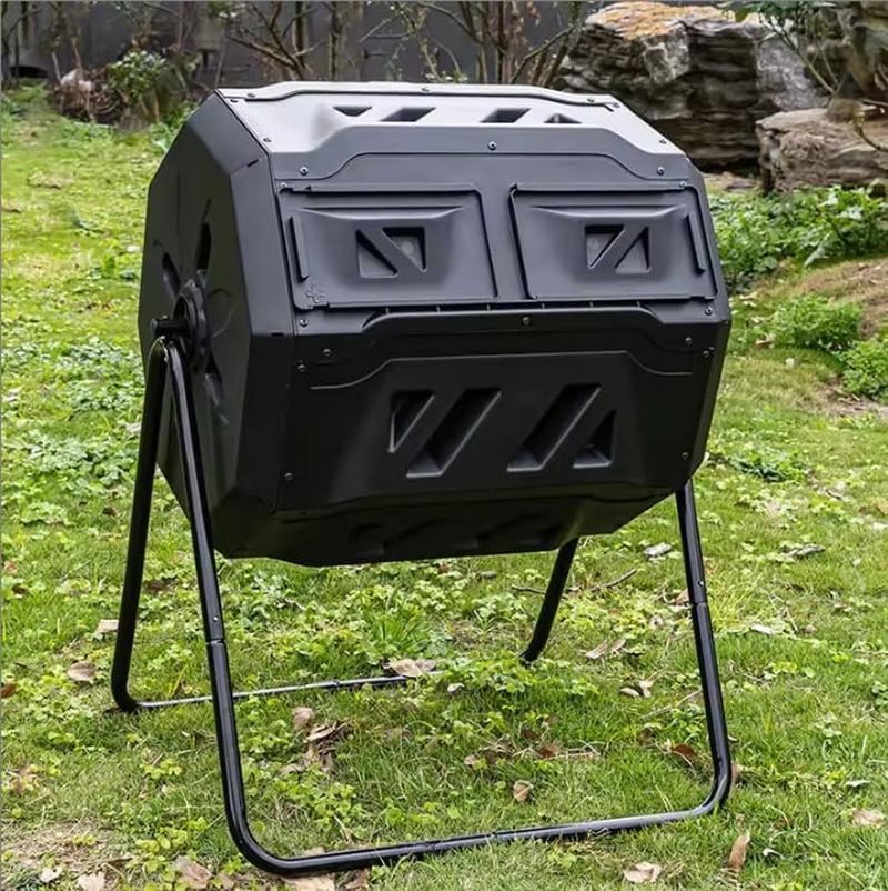 Home Garden Fertilizer Twin Composter Bucket Outdoor Kitchen Compost Bin Waste Tumbler 160L