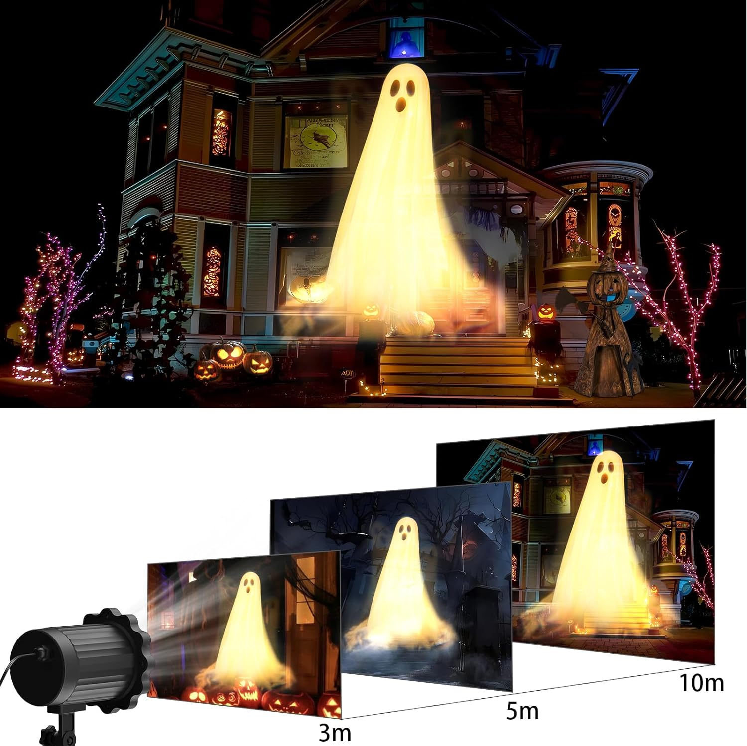 Halloween Decoration Outdoor Indoor 3D Dynamic Halloween Projector Waterproof LED Projection Lamp with Ghosts for Wall Cemetery Window Garden Yard Party Decoration Projector Light Outdoor image number 4