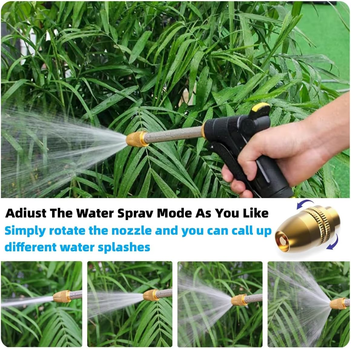 Garden Hose Nozzle,High Pressure Water Hose Nozzle Sprayer, 3/4 Extra-Strong Solid Brass Connectors for Garden Hose, for Watering Plants,Lawn& Garden,Washing Cars,Cleaning,Showering Pets & Outdoor Fun image number 3