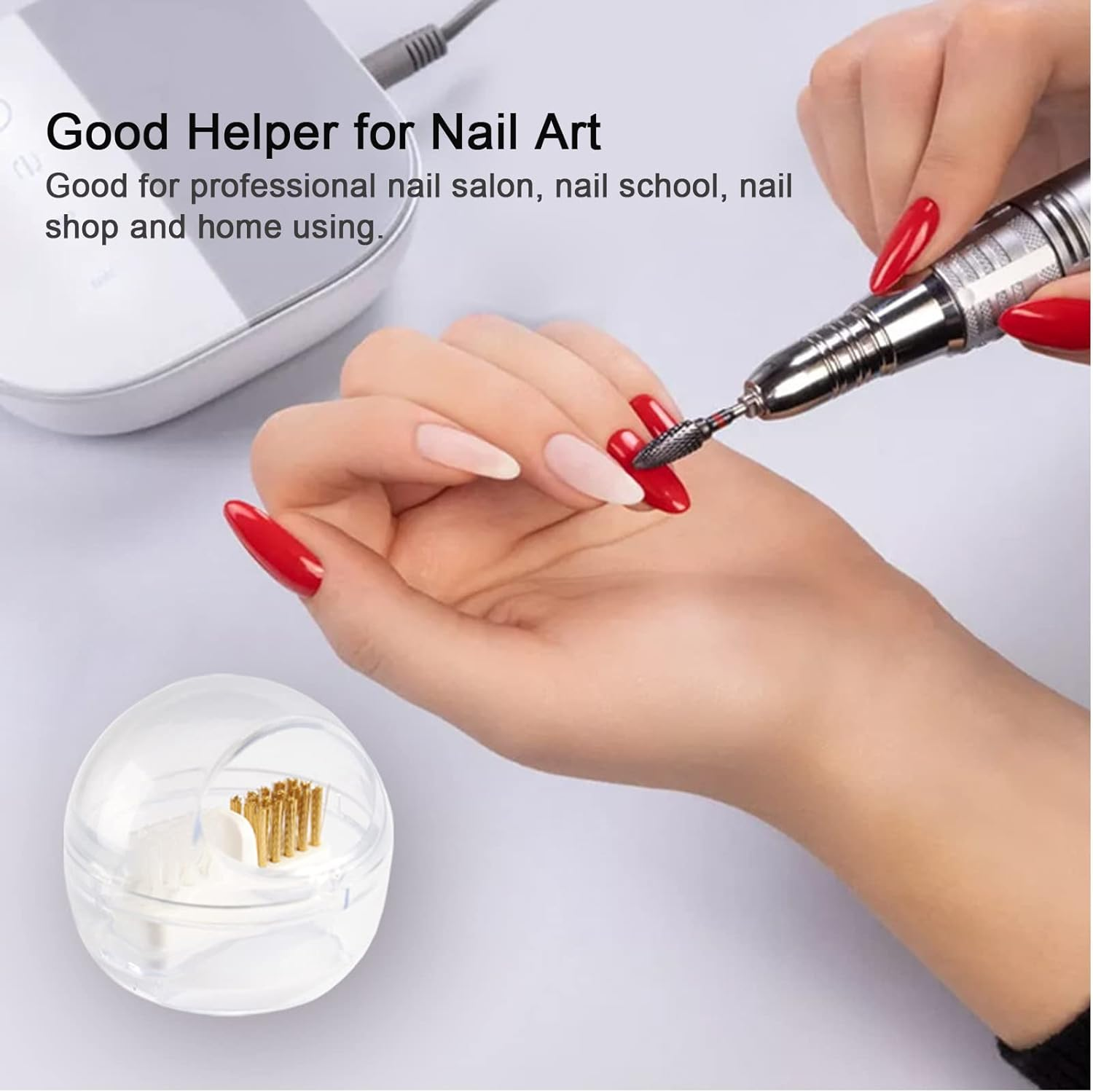 LXIANGN Nail Drill Bits Cleaning Brush Case Cleaner Tool with Clear Cover,Nylon Wire & Steel Wire for Cleaning Carbide/Ceramic Nail Drill Bits,Anti-Splash Design, Removable, Washable image number 3