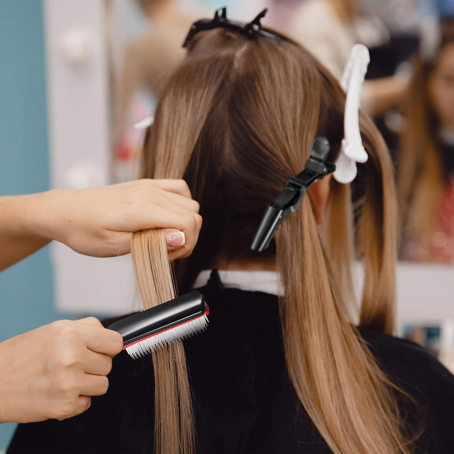 7-Piece Nylon Bristle Styling Set: Curly Hair Detangling Brush, Travel Brush, Hair Clips for Shaping and Defining Curls (Pink) image number 6