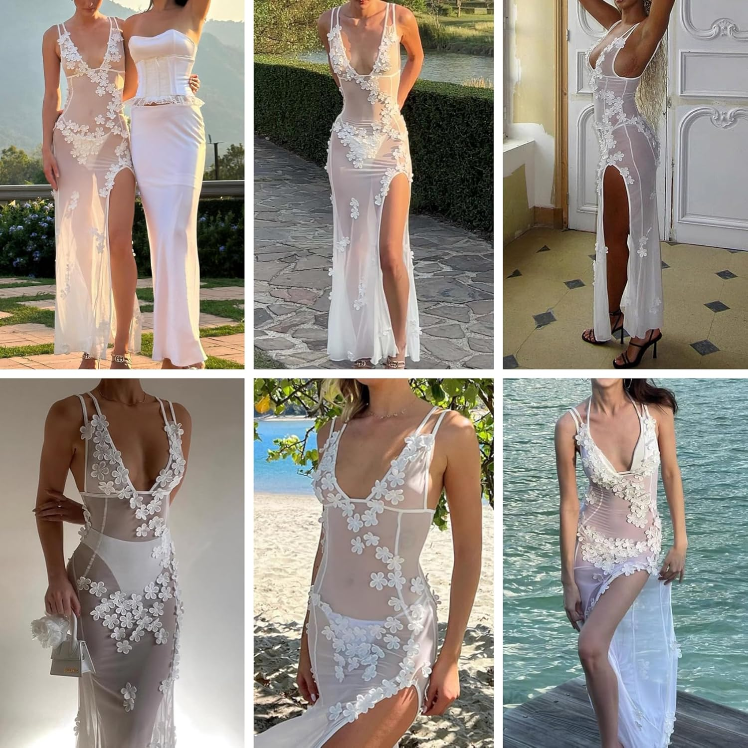 RARITYUS Women Sexy See through Lace Maxi Dress Floral Applique Maternity Bodycon Dress Vacation Beach Cover up Dresses