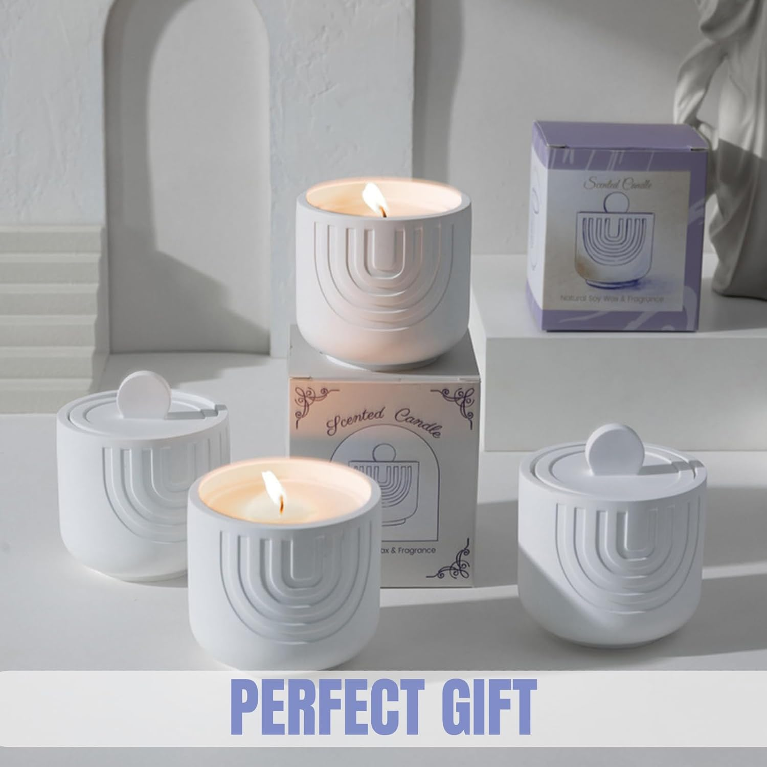 Scented Candle Gift Set, Soy Wax Aromatherapy Candle 70 Hours Burning for Stress Relief | Meditation | Yoga | Relax, JOMWEN Jar Candles for Birthday, Valentine, Anniversary Women & Mom (Lavender)