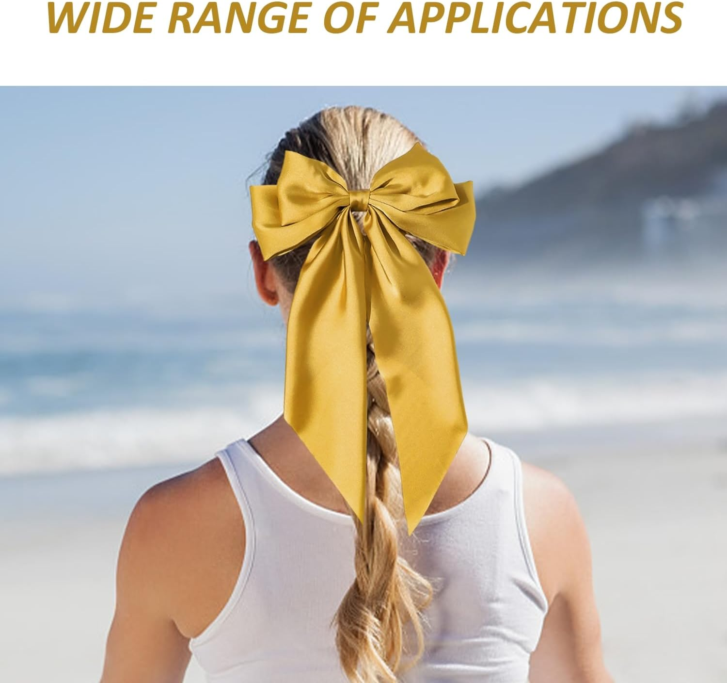 1 Piece Long Streamer Hair Pin with 1 Piece Hair Ring and 2 Hair Pins with Ribbon Hair Accessories with Bow Plain French Hairpin Simple and Versatile Hair Pin (Yellow) image number 4