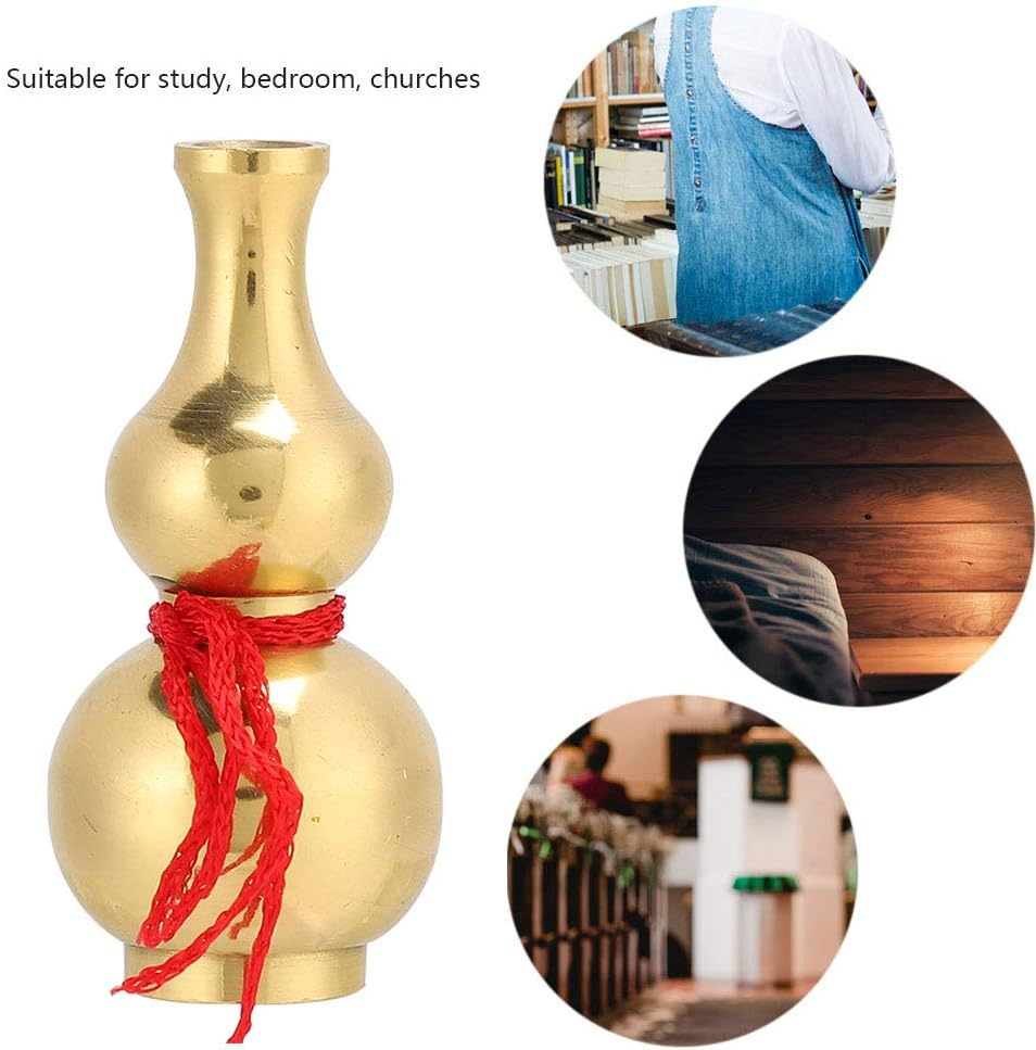 Chinese Good Luck Wu Lou, 1.9 Inches Brass Gourd for Feng Shui, Wu Lou/Hu Lu Gourd/Lou Shui Feng Shui Decor Statue Collectible Figure Charm Amulet, Bring Good Luck, Safty, Wealth image number 2