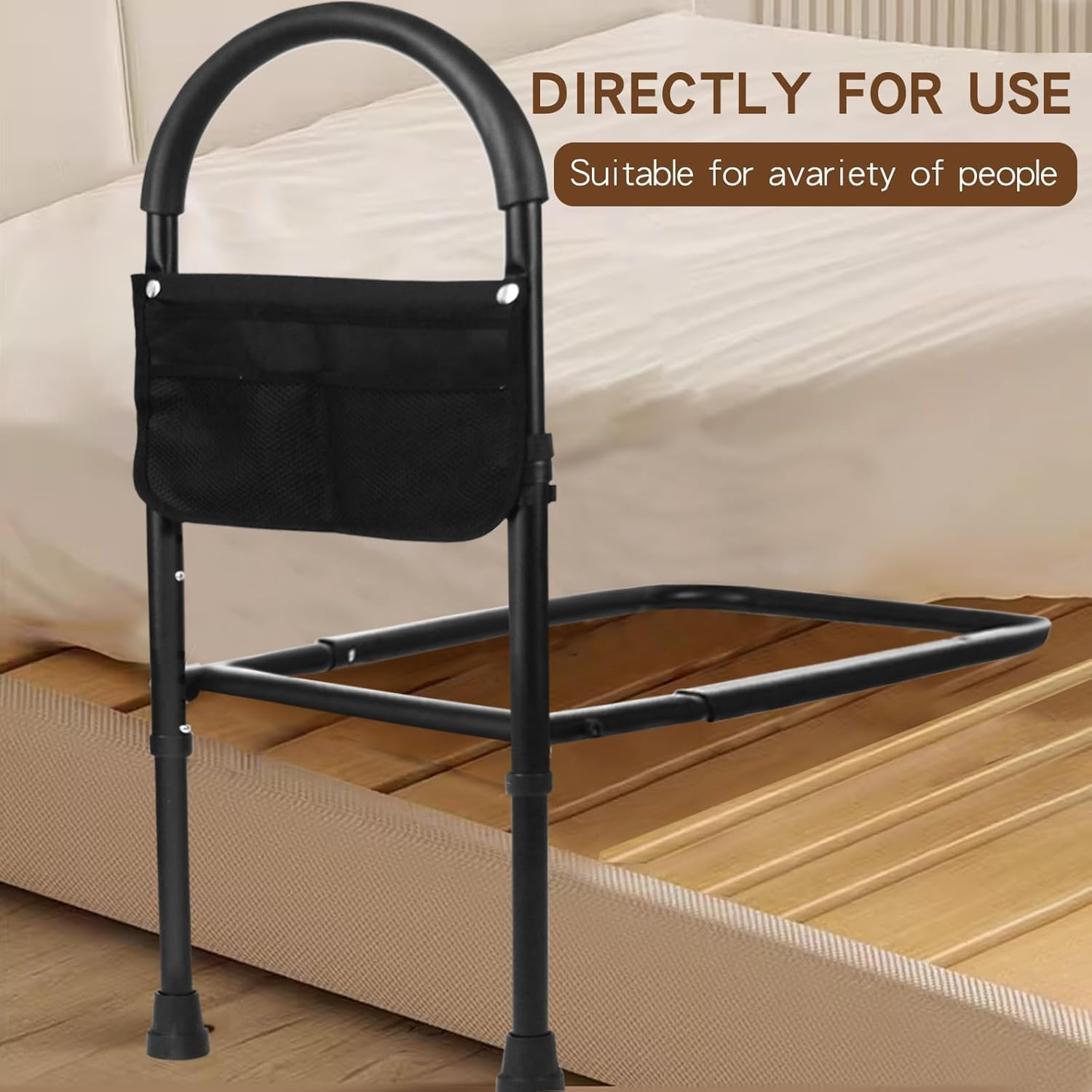 Joliling Safety Bed Rail, Mobility Aid with Legs & Storage Pocket Adjustable in Height Bed Assist Bar Fall Prevention Stability Bed Guard Fits Adults, Senior, Handicap, Disabled