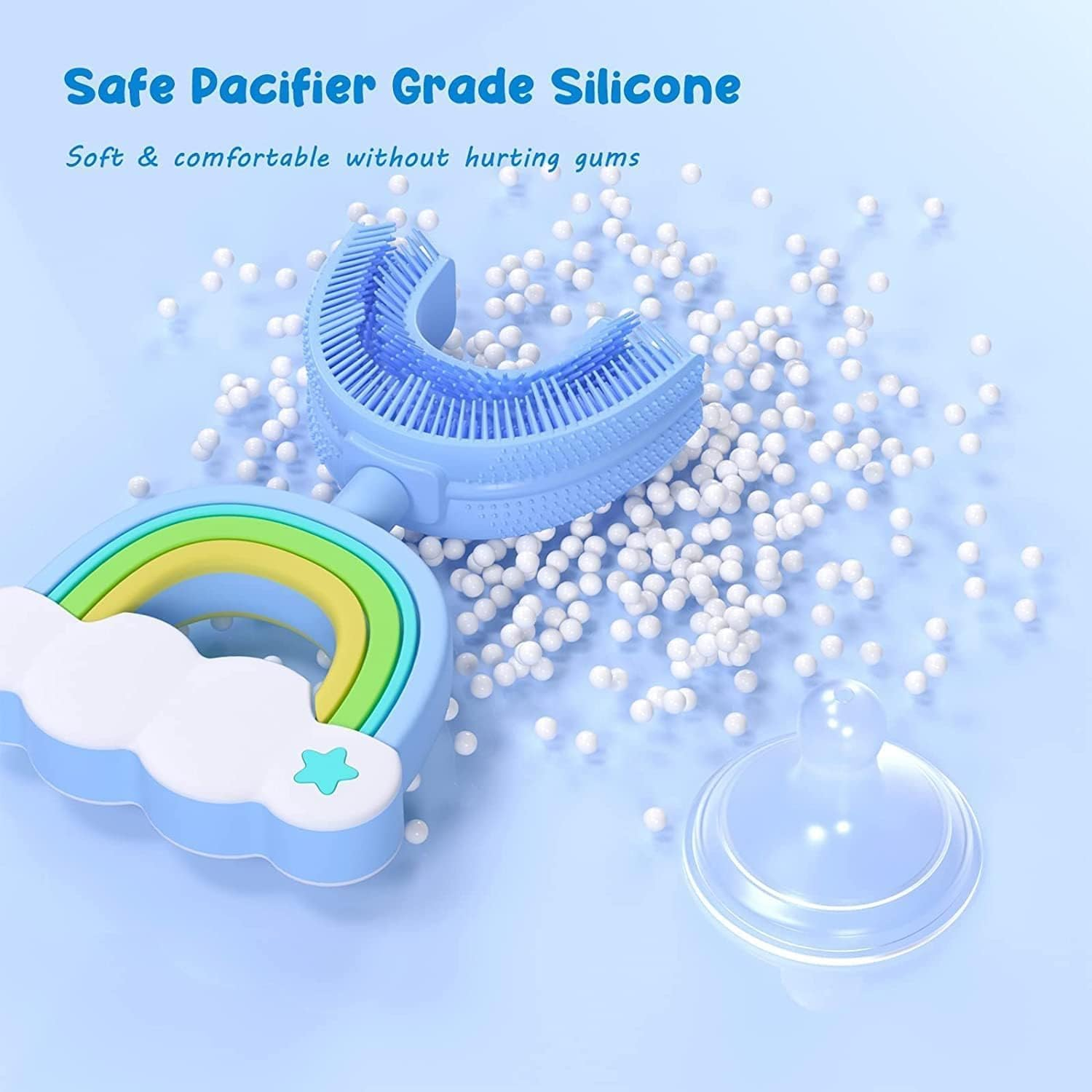 U-Shaped Children'S Toothbrush, Food-Grade Soft Silicone Toothbrush, 360&deg; Oral Cleaning Design for Infants (2-6 Years Old)(Blue) - Yellow image number 4