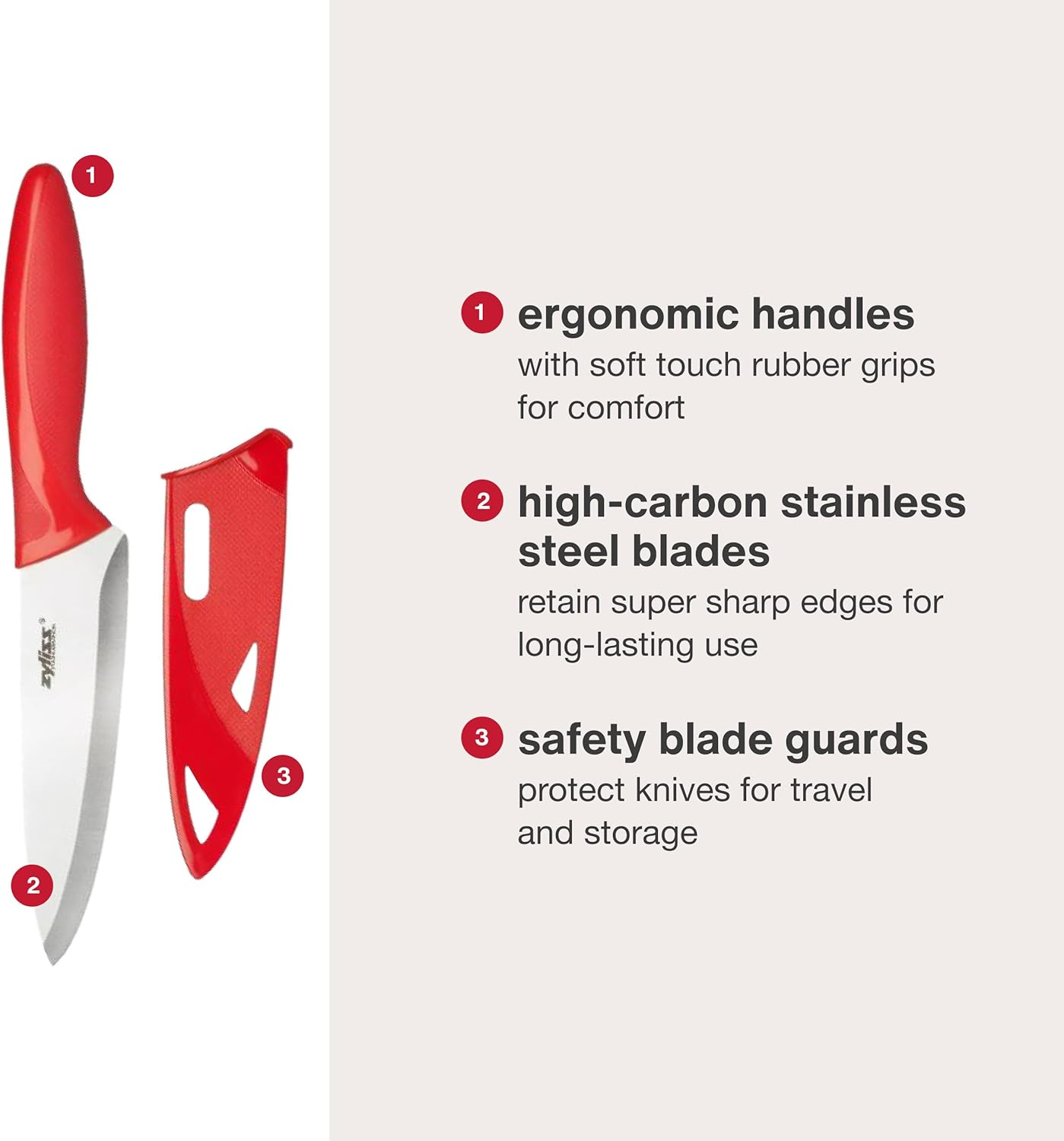 Zyliss 3-Piece Paring Knife Set - Stainless Steel Knife Set - Small Knife Set with Knife Sheaths - Travel Knife Set with Safety Kitchen Blade Guards - Dishwasher & Hand Wash Safe - 3 Pieces image number 6