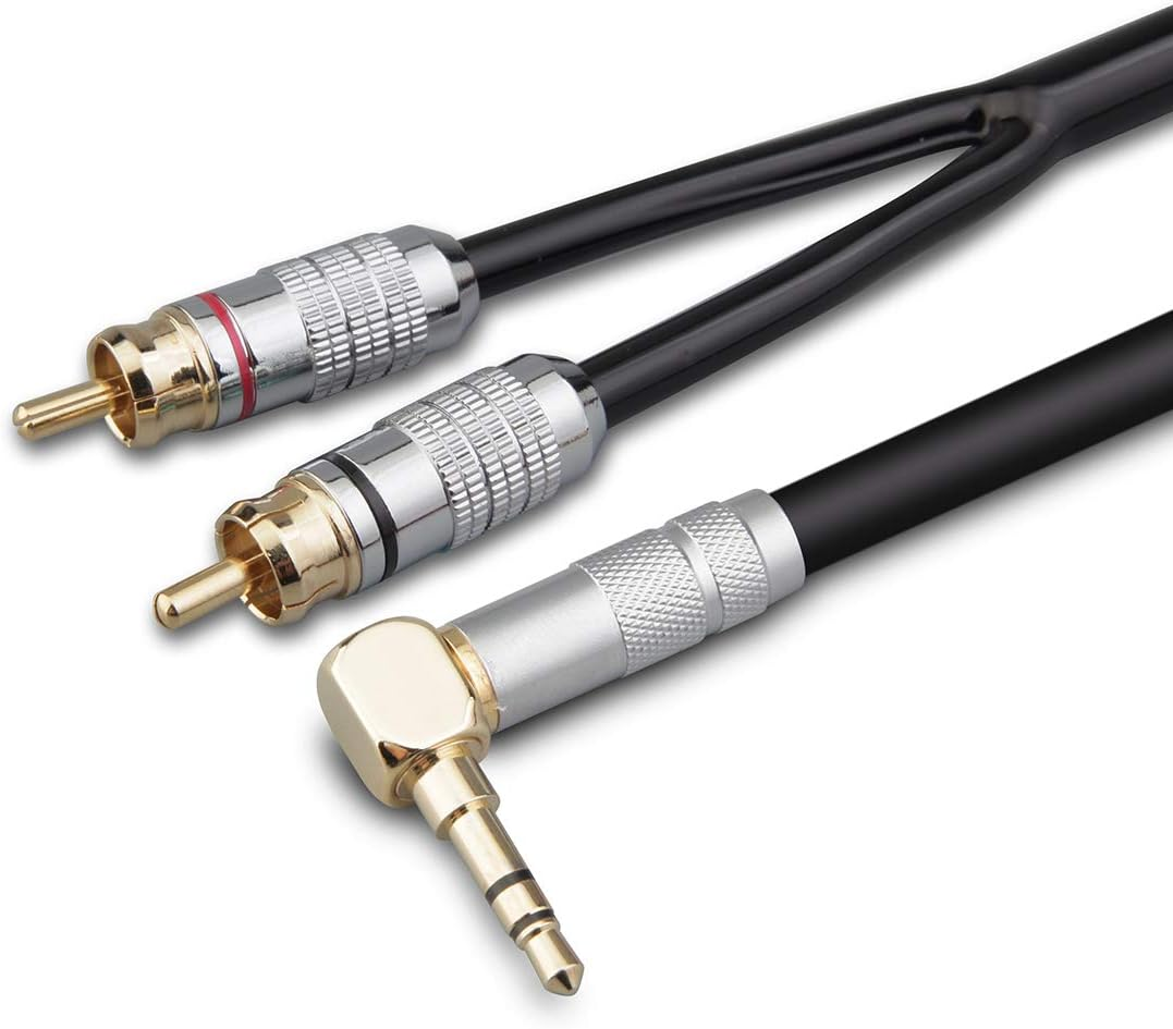 Primeda Audiophile Audio Cable Stereo 3.5Mm Male to 2 RCA Male Hi Fi for Mp3,Cd,Speakers,Home Theater,Hdtv (Right Angle 3.5Mm (3 Feet)) image number 2