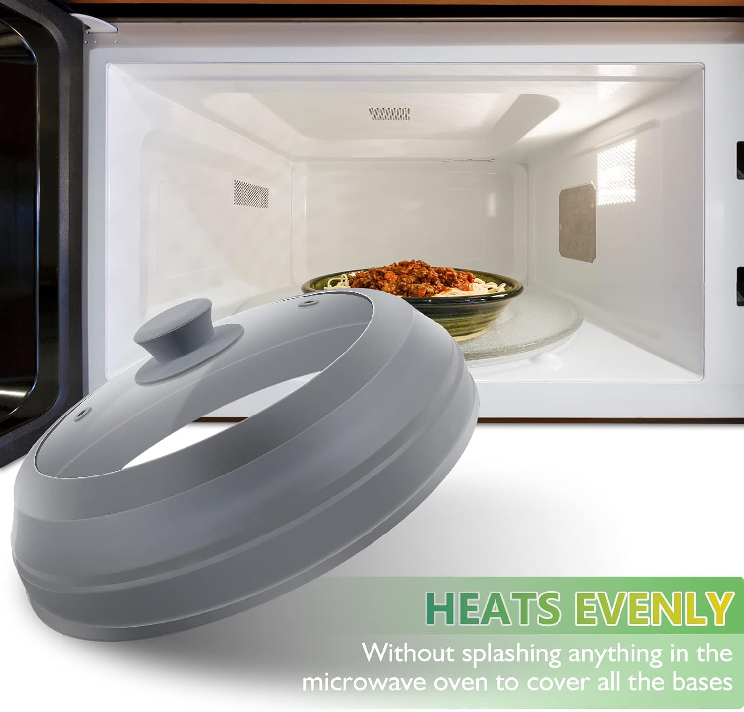 Microwave Splatter Cover for Food,10.5 Inch Collapsible Silicone and Glass Cover Splatter Guard Lid, Microwave Cover with Steam Vent,Food Grade,Dishwasher Safe image number 3
