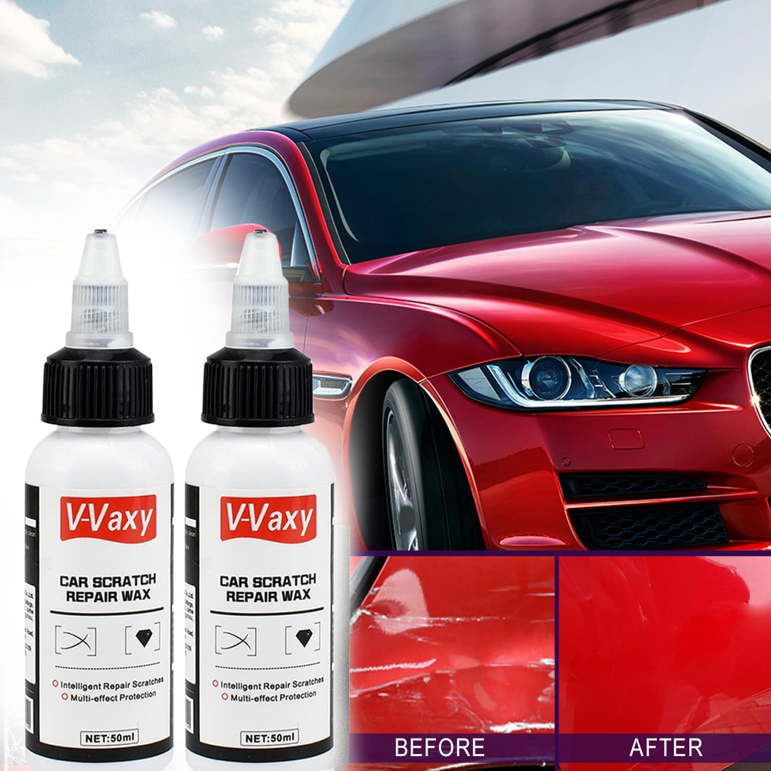 3PCS V-Vaxy Car Scratch Repair Wax, Ultimate Paint Restorer, Wax Scratch Removal Kit, V-Vaxy Shiny Cars Painting Restorer AUTO Accessory Multi-Effect Protection image number 3