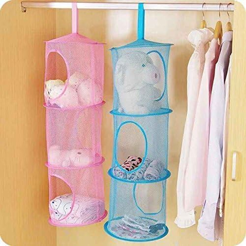 IONPSHG 3 Pack Hanging Mesh Space Saver Storage Bag 3 Tier Foldable Compartments Mesh Hanging Storage Organizer Large Capacity Toy Organizer Basket for Toys Small Clothes Home Bedroom Bathroom image number 6