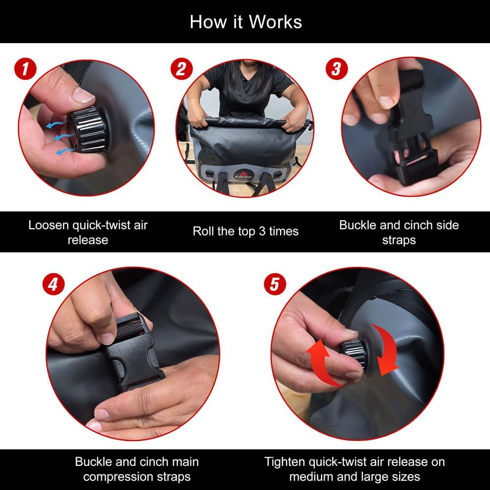 Tusk Dry Duffel Bag Medium (33 Liters) Top Load Black/Grey image number 5