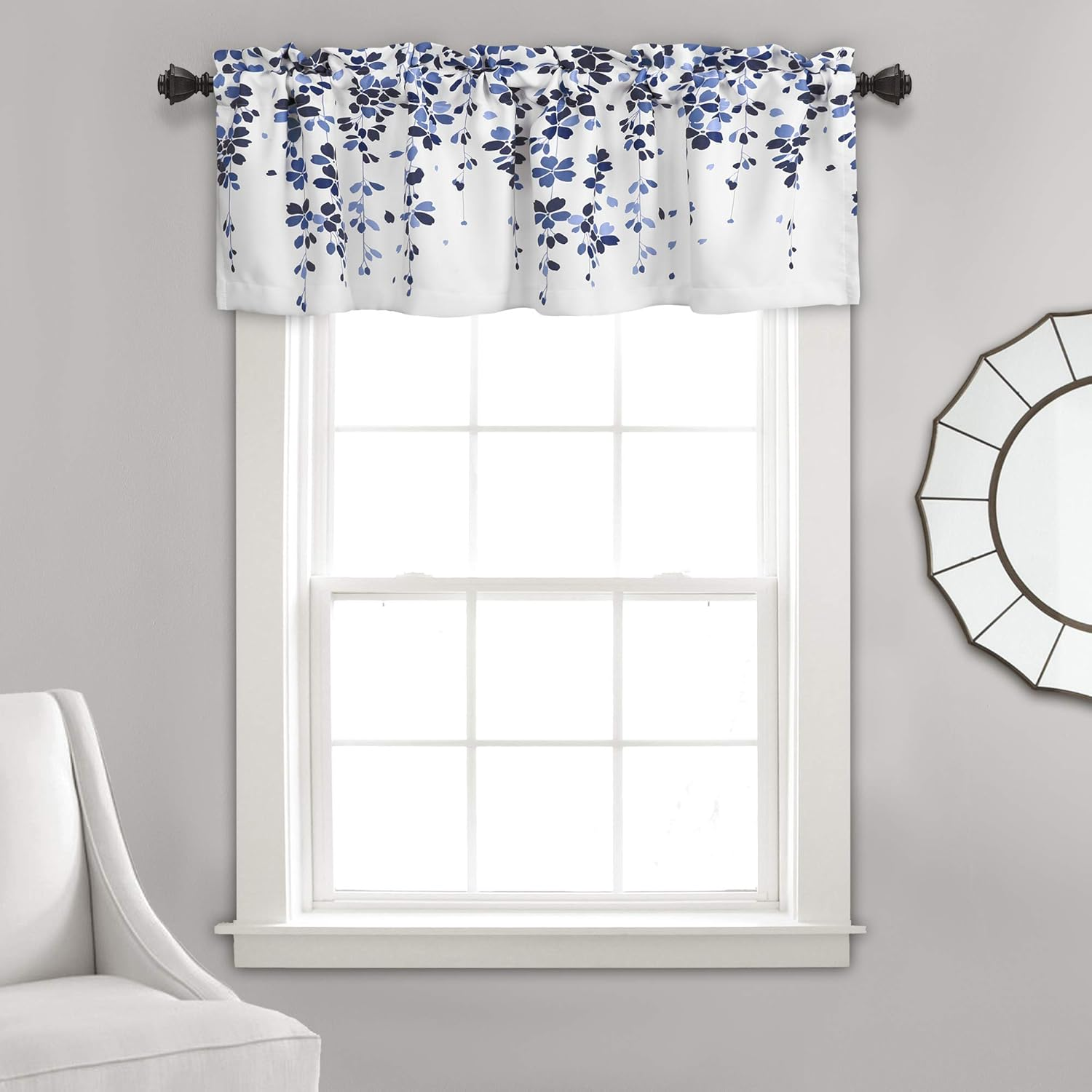 Lush Decor Weeping Flowers Window Valance for Kitchen, Living, Dining Room, Bedroom, Valance, Navy & Blue image number 1