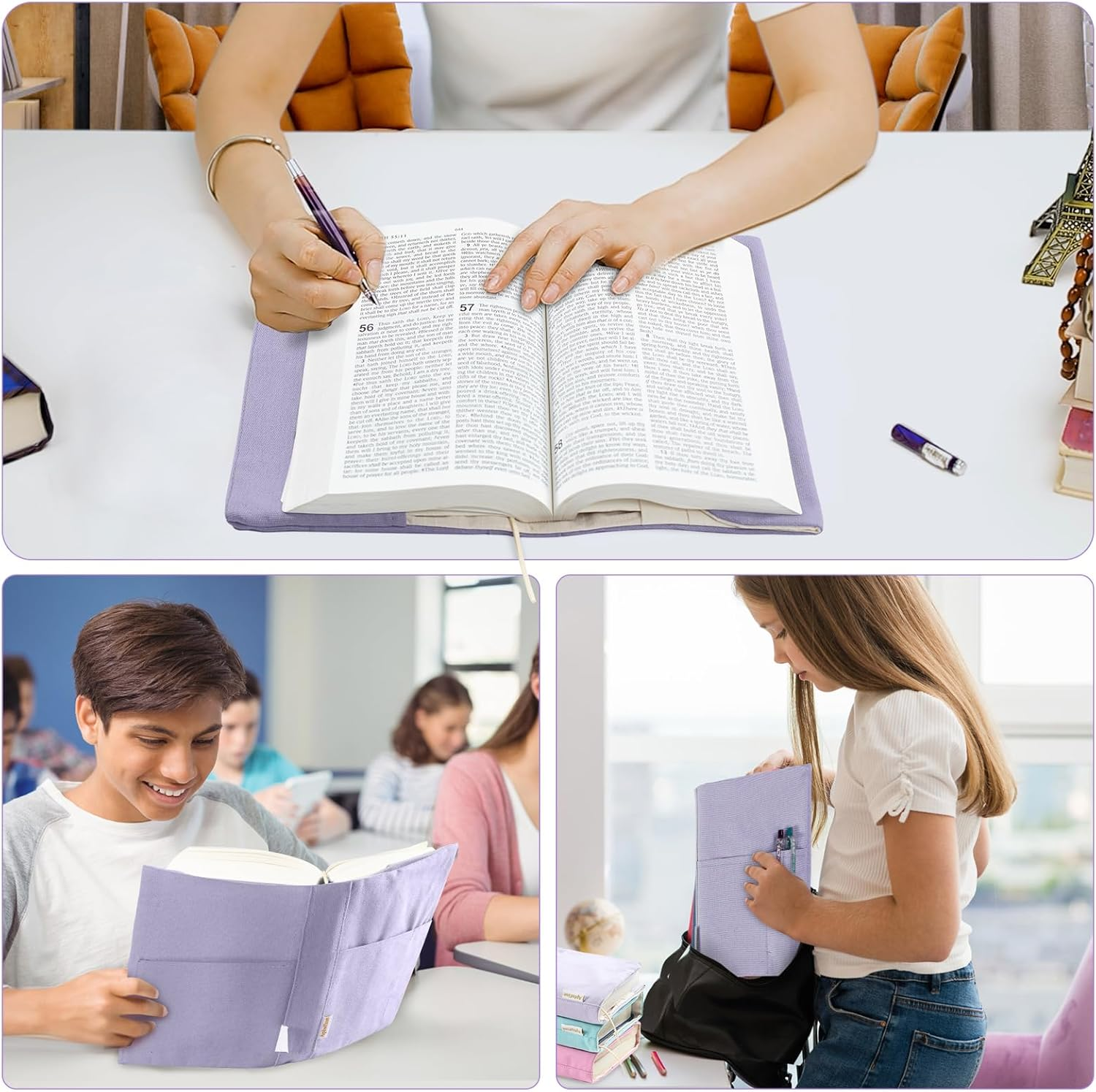 Canvas Book Covers, Washable Book Protector, Book Cover for Paperback Novels, Adjustable Book Cover for Hardcover with Pockets for Pen, Soft Cover Books, Book Lovers Gifts image number 1