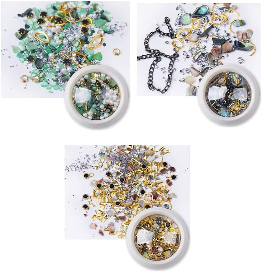 7 Boxes Nail Art Rhinestones Decoration Set Crystal Sand Shell Metal Jewelry Bead image number 5