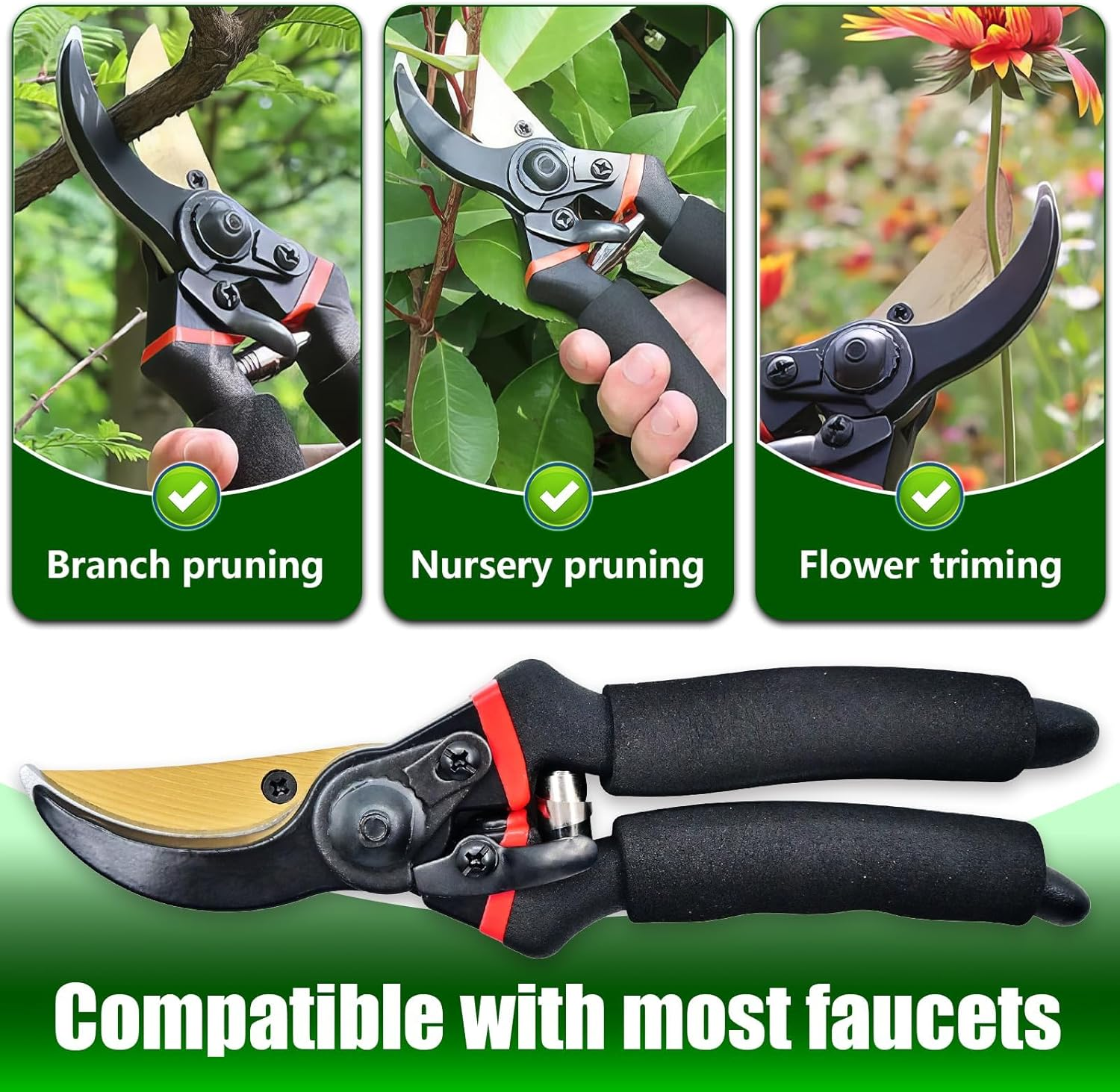 Bypass Pruning Shears, 8.2" Labor Saving Garden Pruning Shears, Alloy Steel Hand Pruners for Garden Deadheading, Trimming, Shaping image number 3
