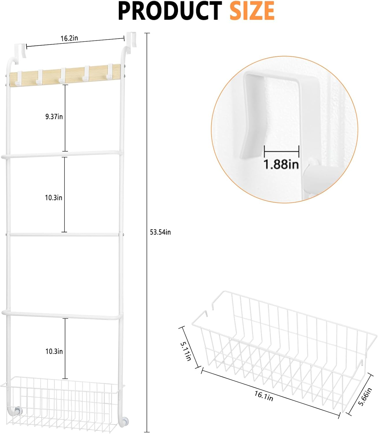 Over the Door Towel Rack, 5-Tier Towel Racks for Bathroom Door Hanging, White over Door Towel Bar Rack, Door Blanket Holder for Clothes, Washcloths,Hand Towels, over the Door Bathroom Organizer image number 6