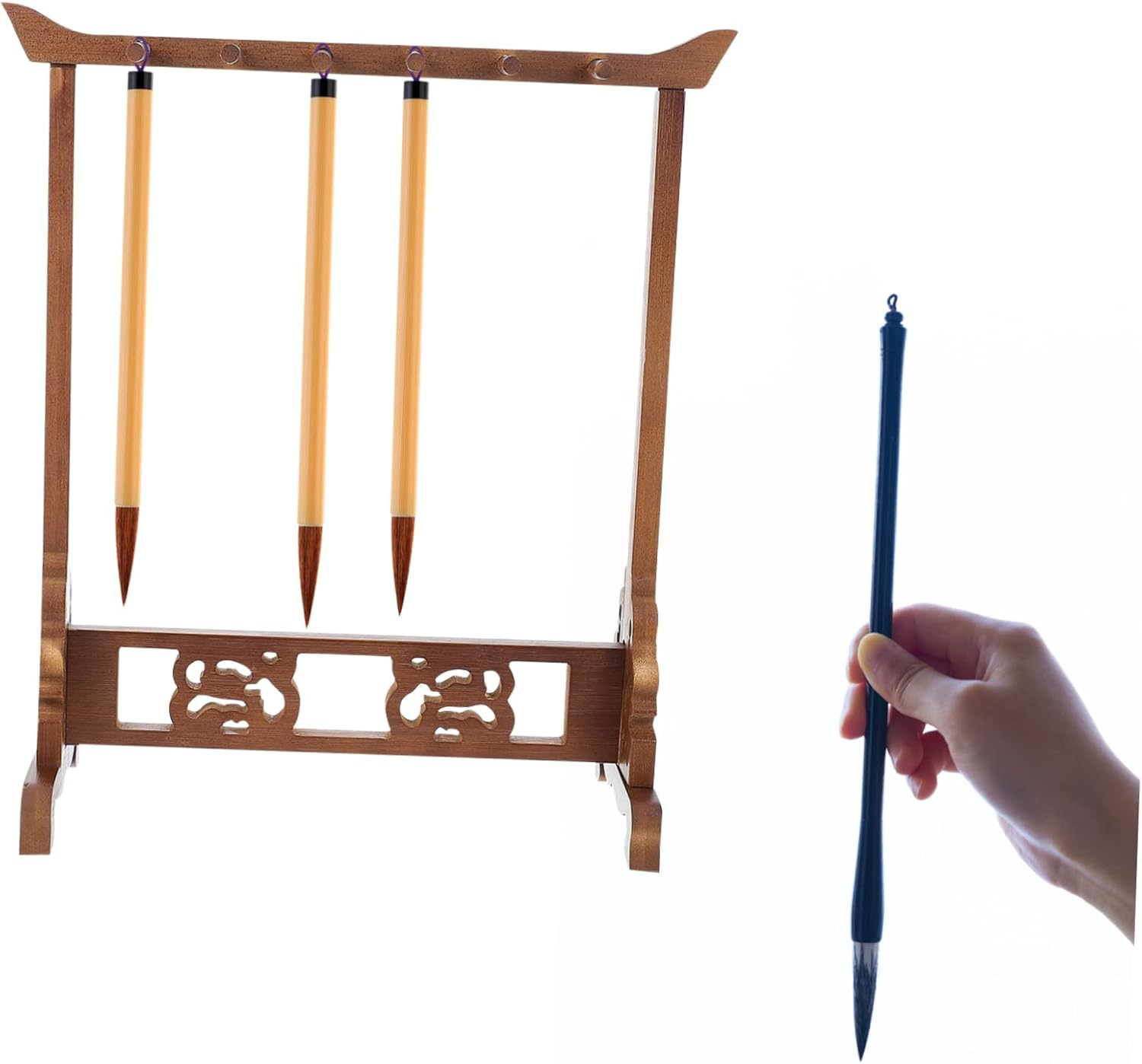 KICHOUSE Creative Nan Bamboo Brush Pen Rack and Holder Desktop Organiser for Students Calligraphy Storage Vintage Style Small Decorative Stationery Accessory