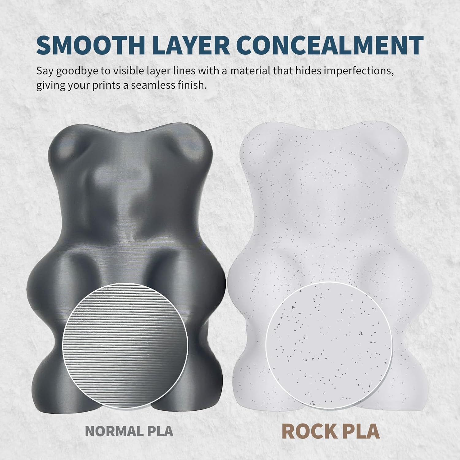 OVERTURE Rock PLA Filament 1.75Mm, Marble PLA 3D Printer Filament 1Kg Spool (2.2Lbs), Dimensional Accuracy +/- 0.02 Mm, Fit Most FDM Printer (Rock White) - 02-Fossil Rock image number 2