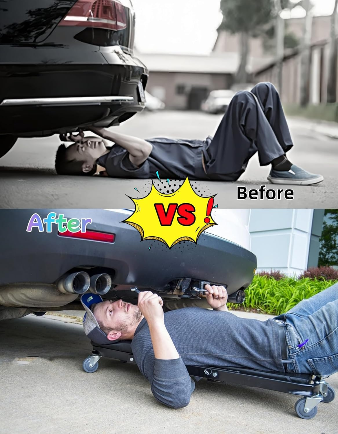 Mechanic Creeper, 36" Z-Creeper Seat, 2-In-1 Garage/Shop Creeper, 180 KG Capacity, Low Profile Creeper with 6 Wheels for Garage, Shop, Auto Repair, Lay down or Sit,91Cm Long image number 4