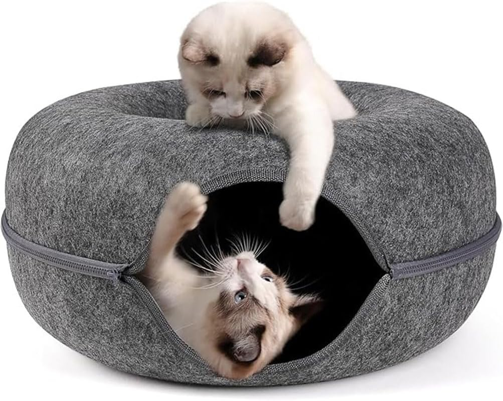 Felt Cat Bed, Zipper Design Cats Tunnel Beds, Semi Enclosed Detachable Cat Beds, Seasons Universal Cats Bed Donut Tunnel Cating for Kittens, Puppies and Small Dogs (Medium/50 * 50 * 20 CM) image number 2