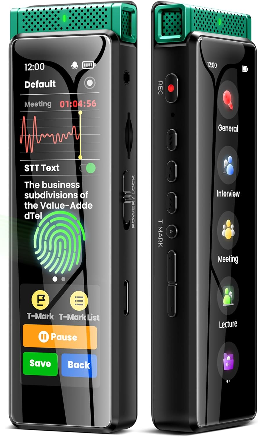 136GB Digital Voice Recorder with Playback, Innioasis R1 Full Touchscreen Voice Recorder with Bluetooth and Intelligent STT Transcription, Voice Activated Sound Audio Recorder Device with Mic (Black)