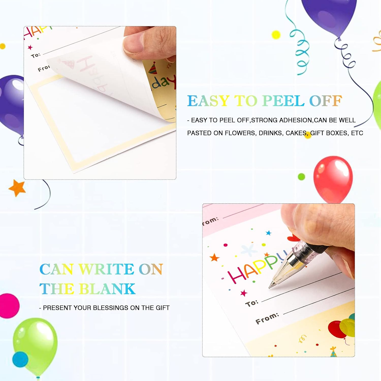 Anwyll Happy Birthday Name Stickers - 100 Pcs 3X2 Inch Self-Adhesive Birthday Present Stickers for Party, Gift Wrapping, Envelope Seals image number 6