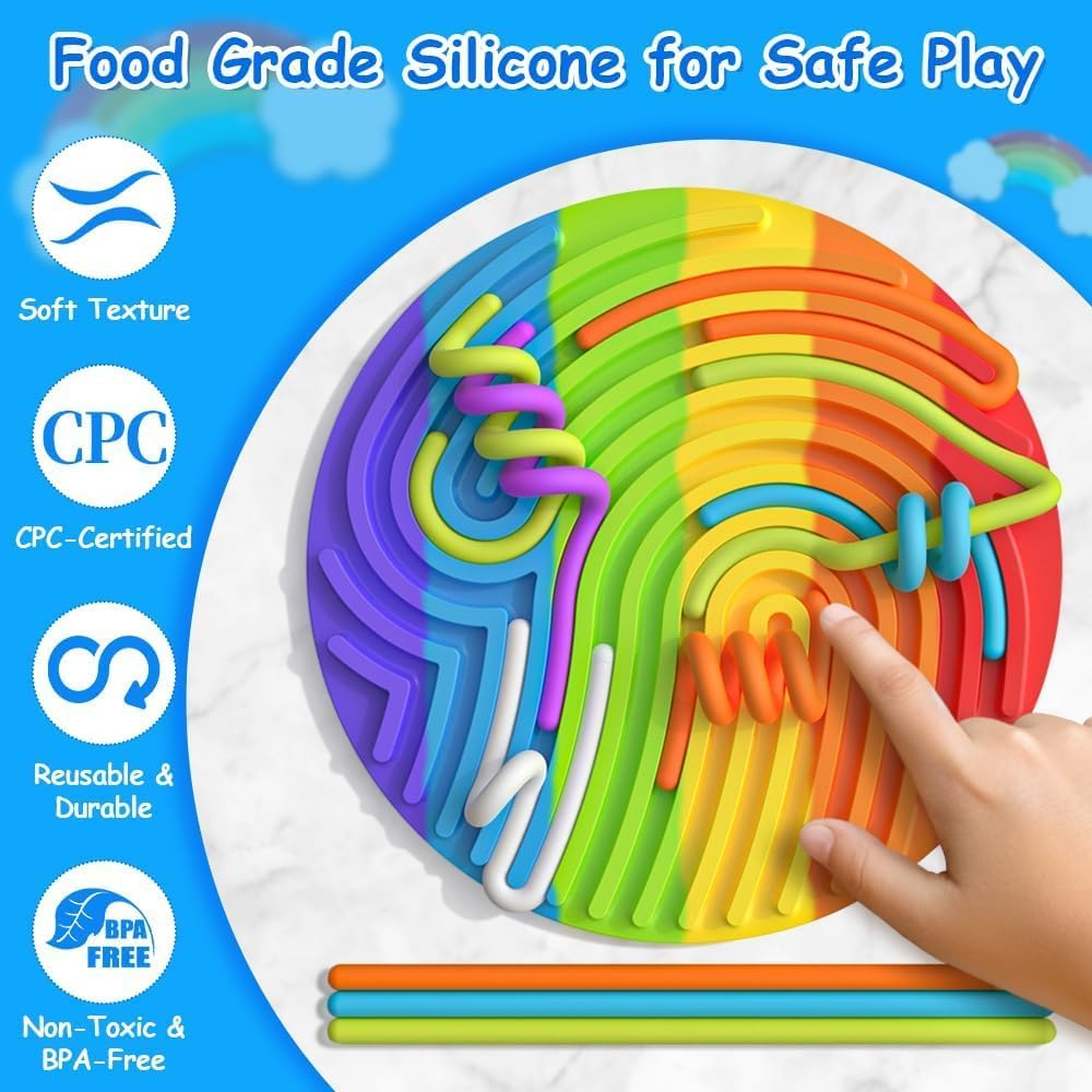 Sensory Activity Board, Silicone Fidget Toy for Autistic/Adhd/Stress/Anxiety, Silent Busy Pad for Kids & Adults Calming, Come with Travel Bag & 13 Strings image number 3