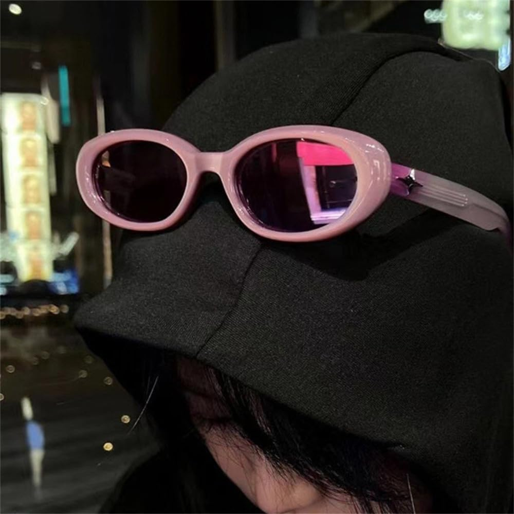 Small Oval Star Vintage Sunglasses Women Glasses Black Pink - 3 image number 7