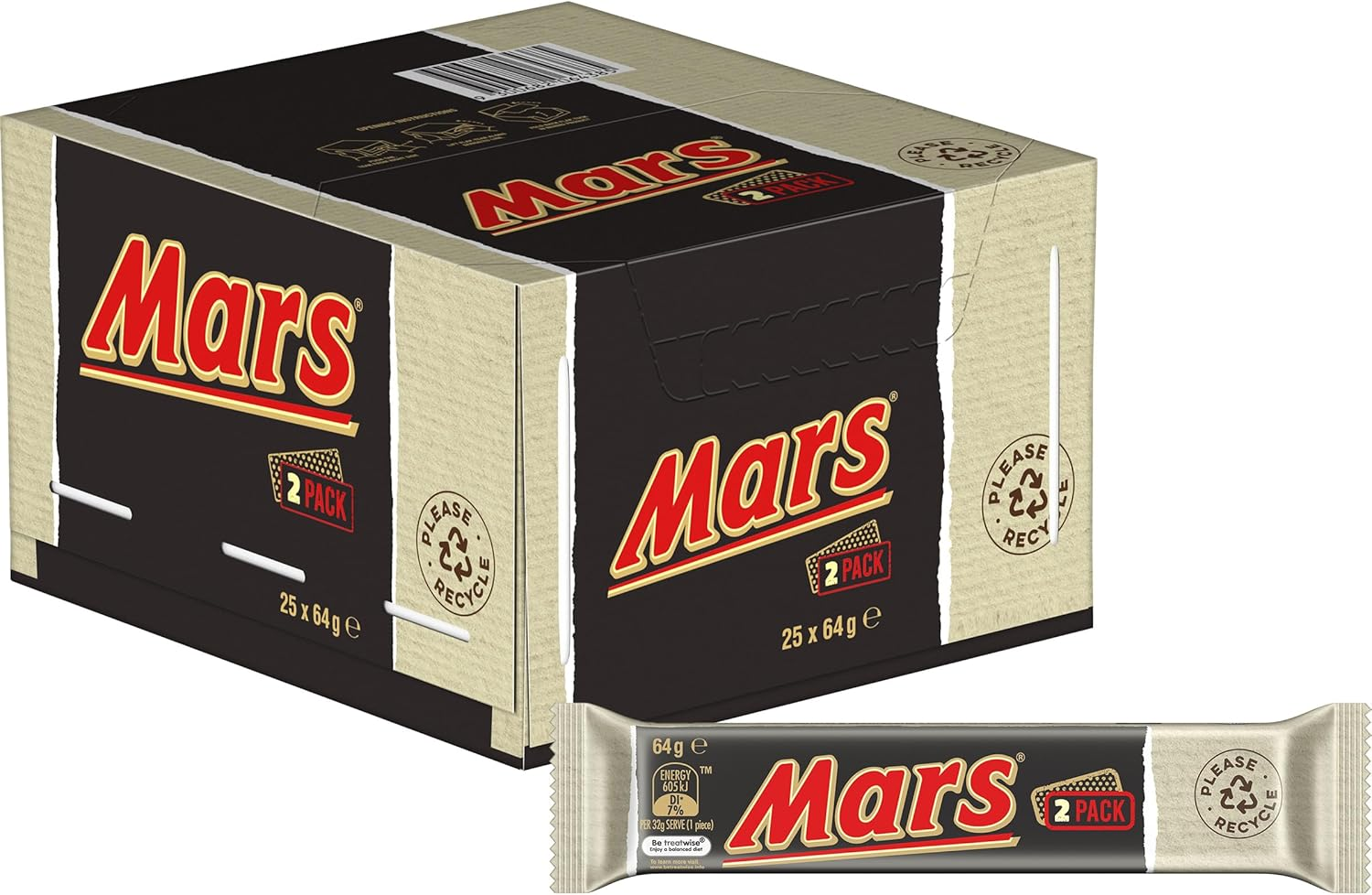 Mars Chocolate Bar with Nougat and Caramel 2 Pieces, 64 G (25 Bars) image number 5