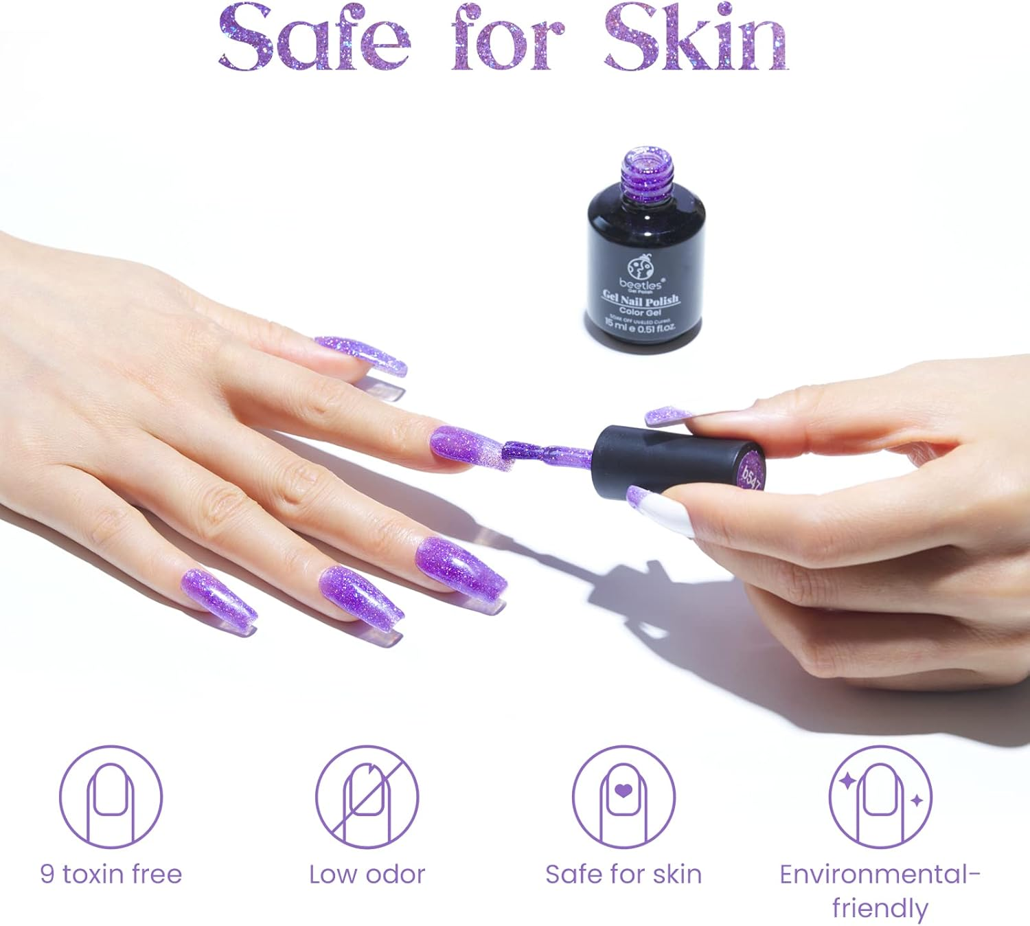 Beetles Gel Polish Diamond Glitter Nail Polish 15Ml Party Queen Nail Purple Sparkly Gel Soak off Uv LED Nail Lamp Flashy Gel Polish Nail Art Manicure Salon DIY Home image number 2