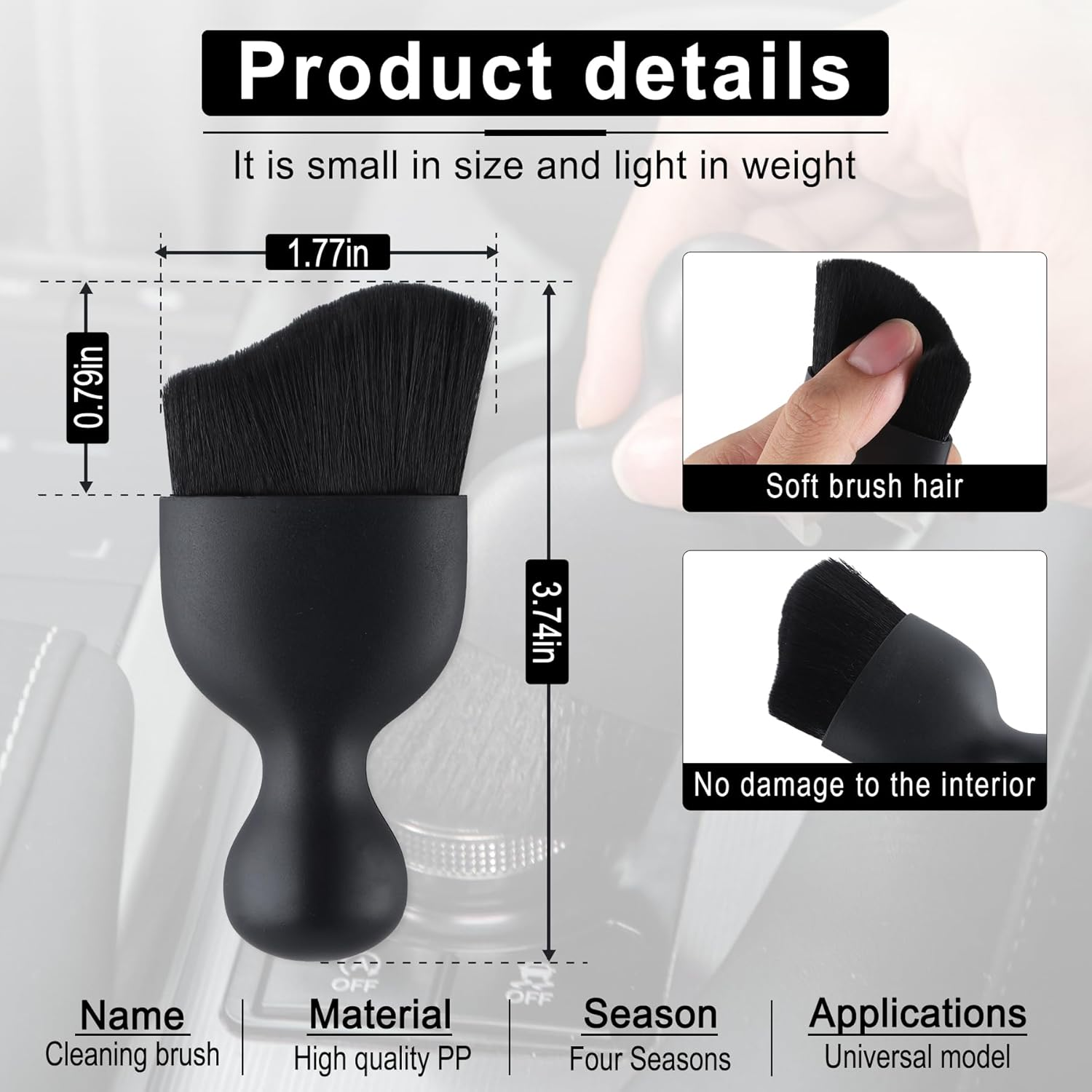 Garhomxy Car Detailing Brushes, Car Interior Dust Sweeping Soft Brush, Soft Bristles Brush Cleaning Tool for Automotive Dashboard, Air Conditioner Vents, Computer, Scratch Free(Black) - Black image number 2