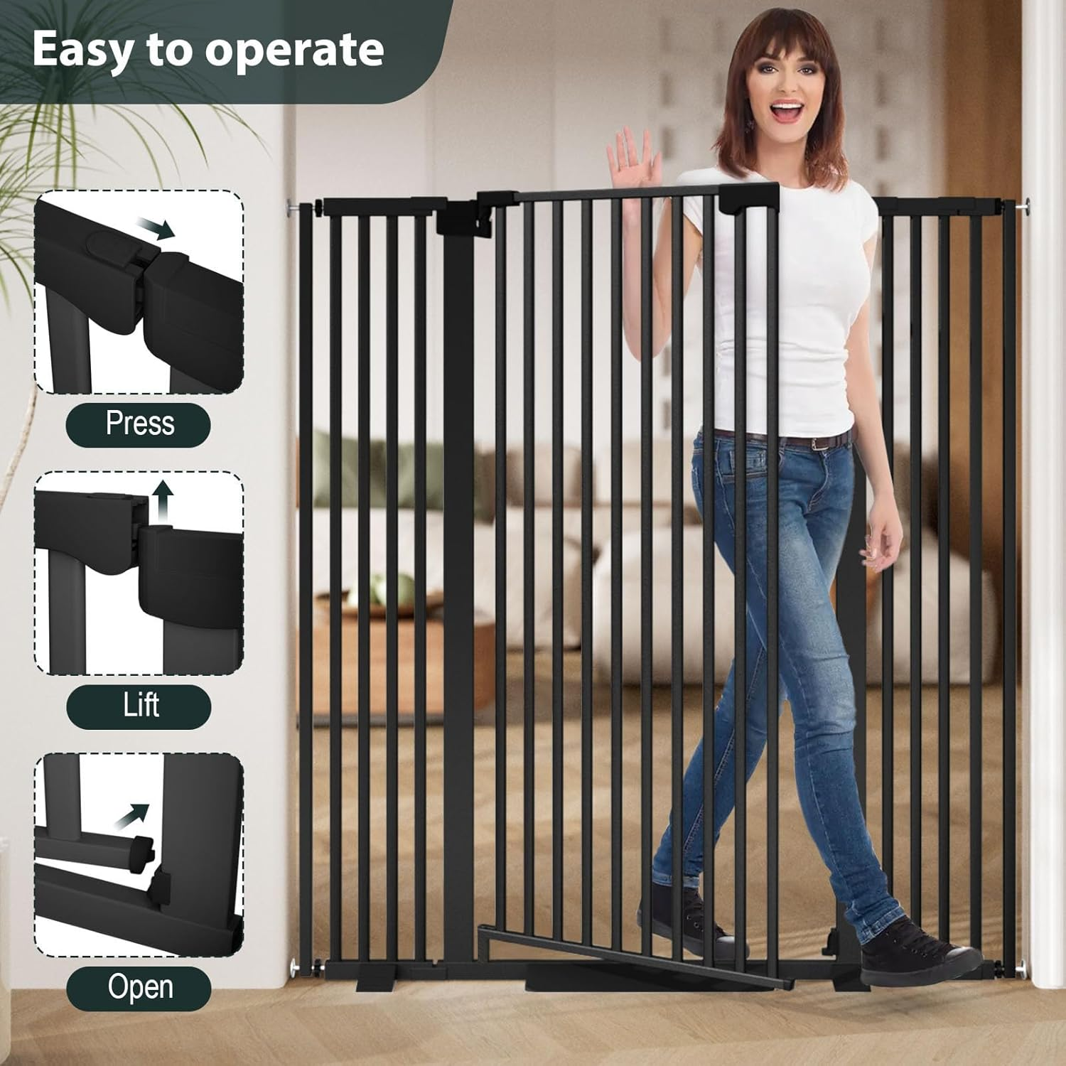 130Cm Extra Tall Cat Gate Barrier for Doorways No Jumping Over, 76-83Cm Wide Pressure Mounted Pet Dog Gates No Drill Auto Close, Cat Fence Indoor Climb Proof (Black) - 76-160 Centimeters Wide image number 4