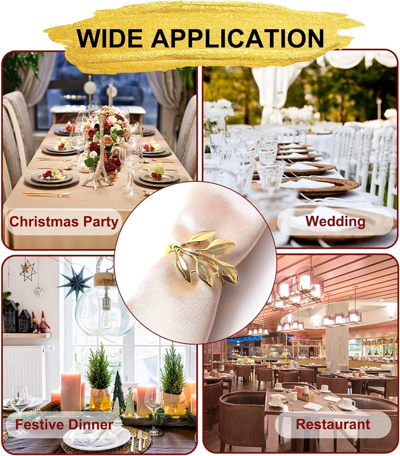 20Pcs Napkin Rings, Leaf Gold Napkin Rings Set for Table Napkins, Home Decor for Cloth Napkins, Stylish Gold Napkin Holder, Kitchen Decor and Wedding Decorations image number 3