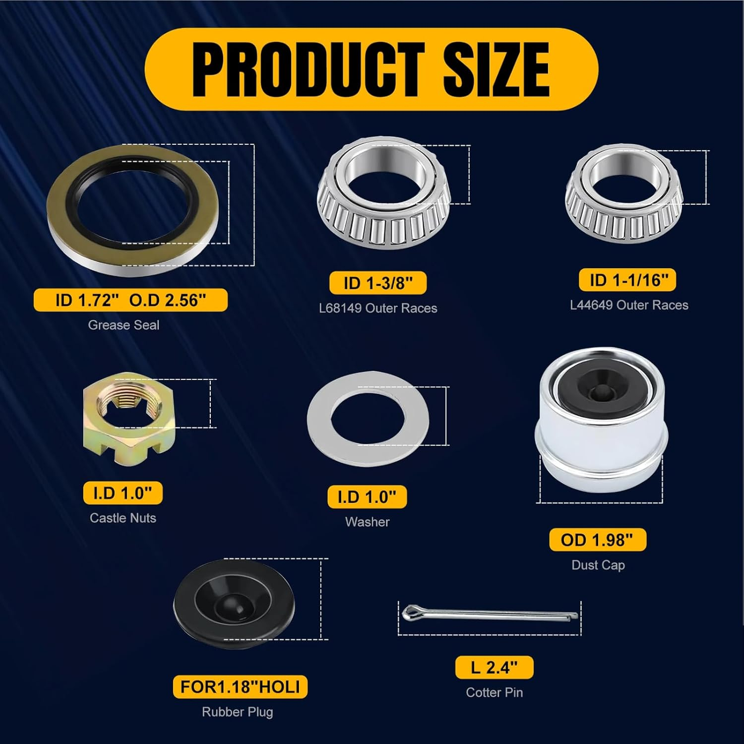 2-Pack 3500Lb Boat Trailer Bearing Kit &ndash; L68149/L44649 Bearings, Races, 171255TB Grease Seals, Spindle Nuts & Dust Caps &ndash; Fits #84 Trailer Axle Spindles (1-1/16" to 1-3/8")