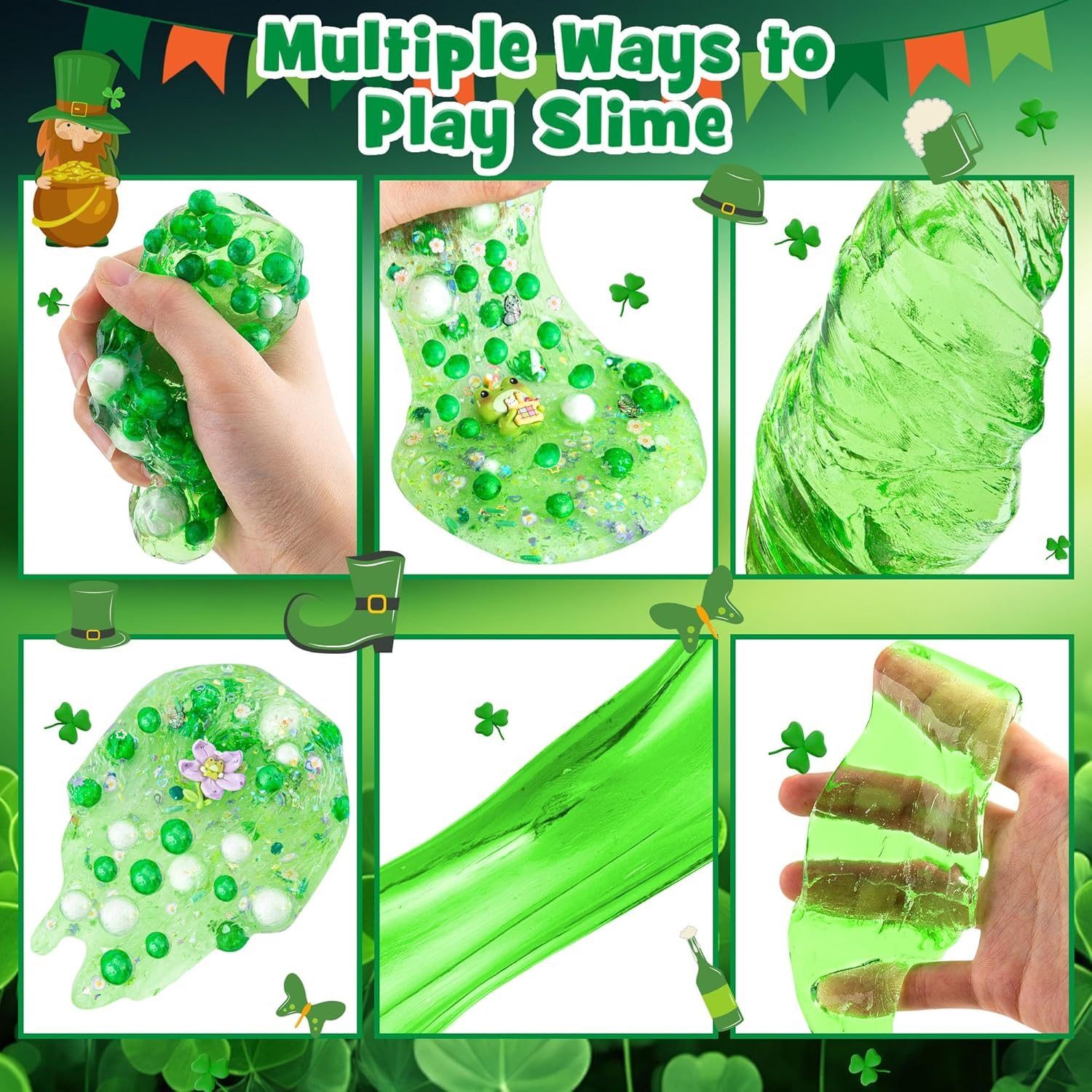 Frog Clear Slime 300Ml, Green Clear Slime Kit for Girls Ages 8-12 with 8 Packs Slime Add-Ins, Slime for Kids Party Favors, Non Stick Slime with Clay, Halloween St. Patrick'S Day - Frosch image number 5