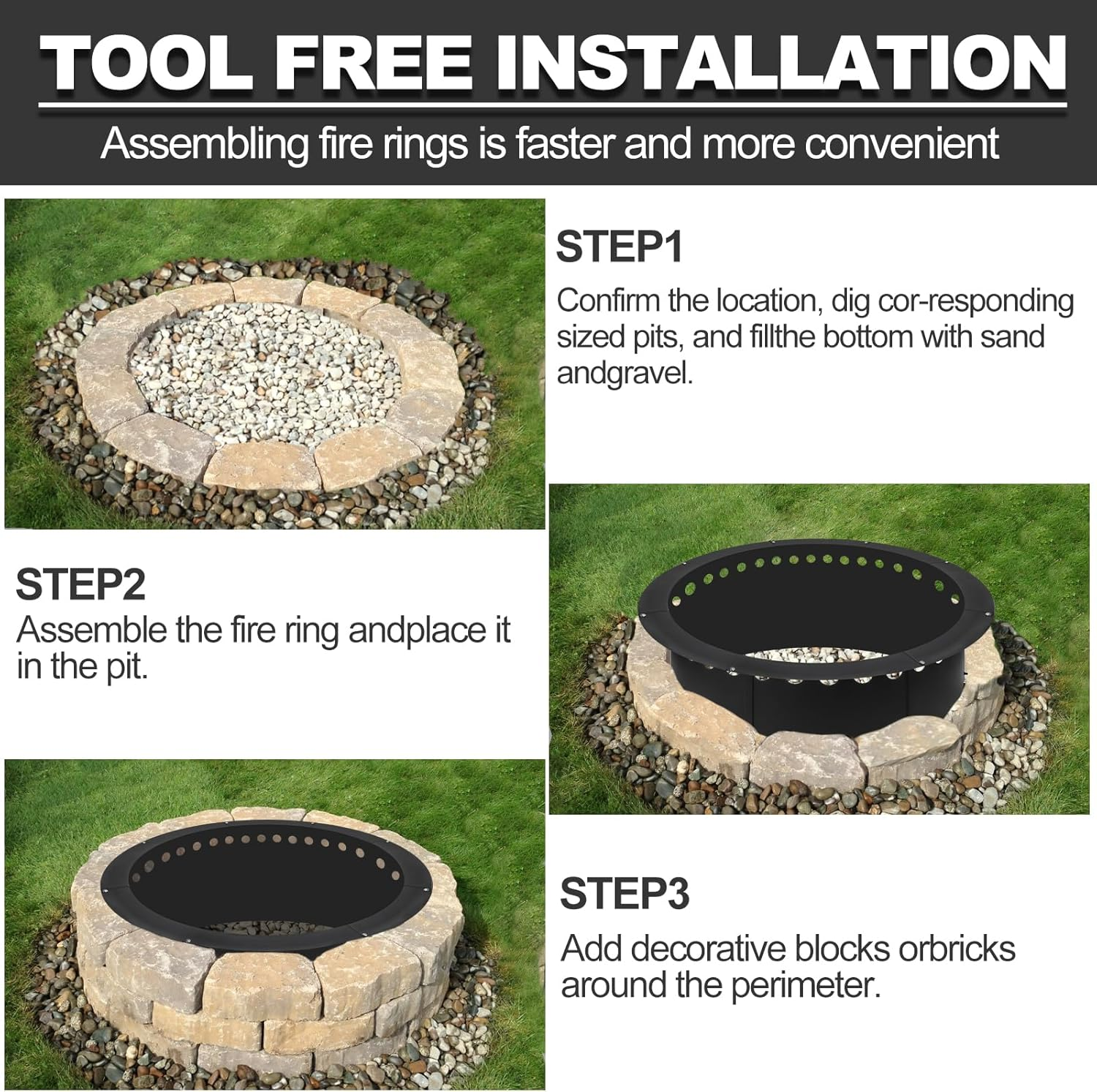 Outdoor Smokeless Large Fire Pit Ring 43 Inch Outer/39 Inch Inner Diameter, Heavy Duty Metal round Liner Insert for outside DIY Campfire or Bonfire Ring, above or in Ground Use image number 2