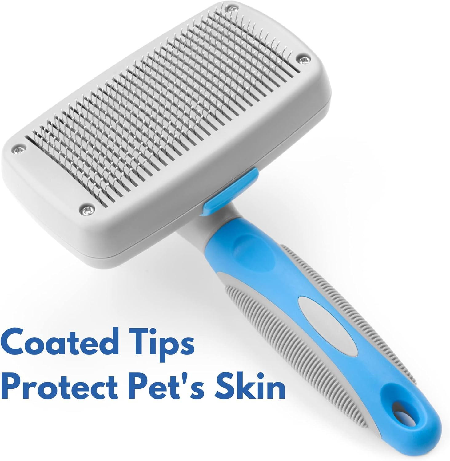 Freshly Bailey Self Cleaning Slicker Brush for Dogs and Cats - Hair Brush for Medium to Long-Haired Pets - Effective, Comfortable, and Easy to Clean - White and Blue image number 5
