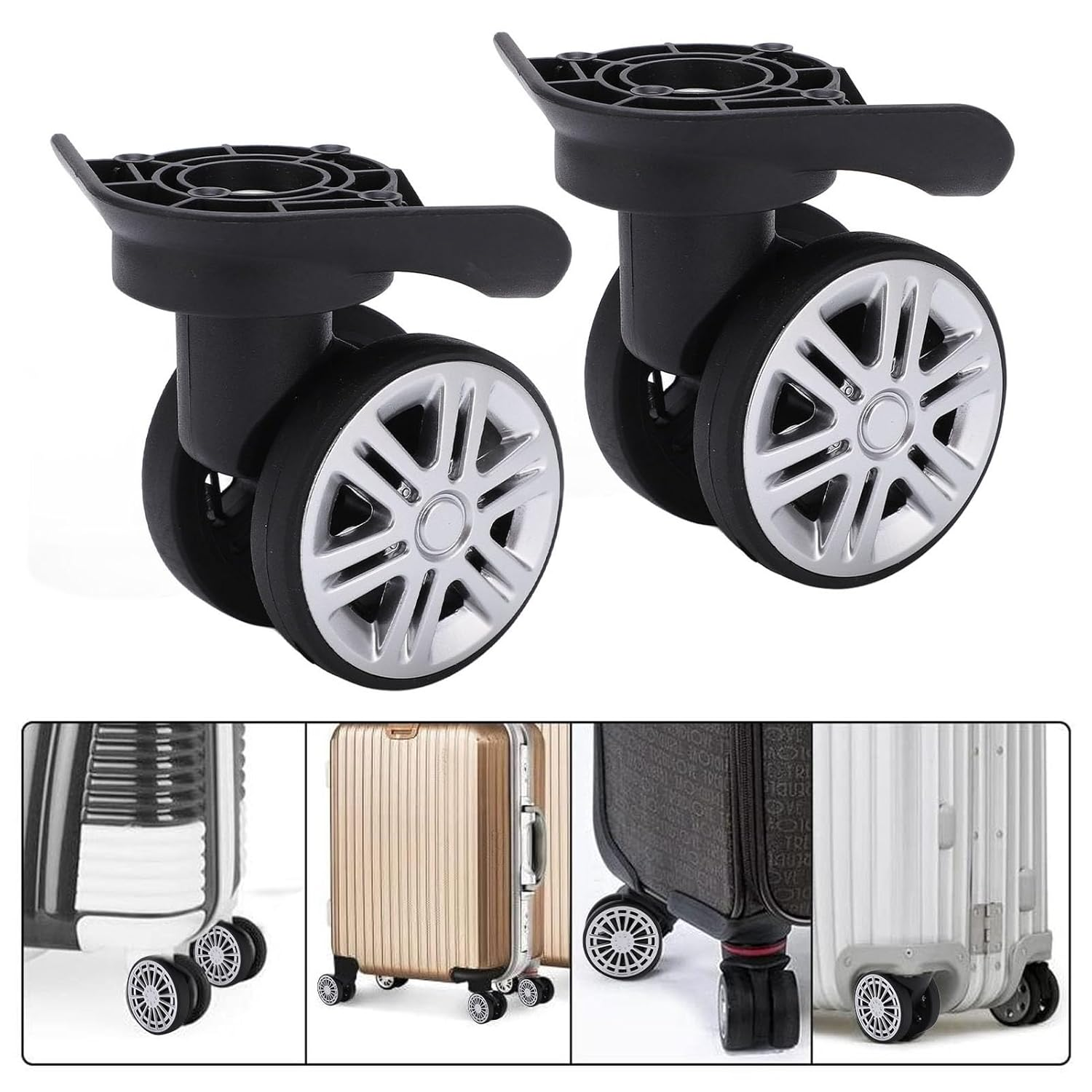1 Pair of Luggage Wheels, 1 Pair Universal Luggage Swivel Wheels Suitcase Swivel Casters Repalcement Mute Double Row Wheels image number 1