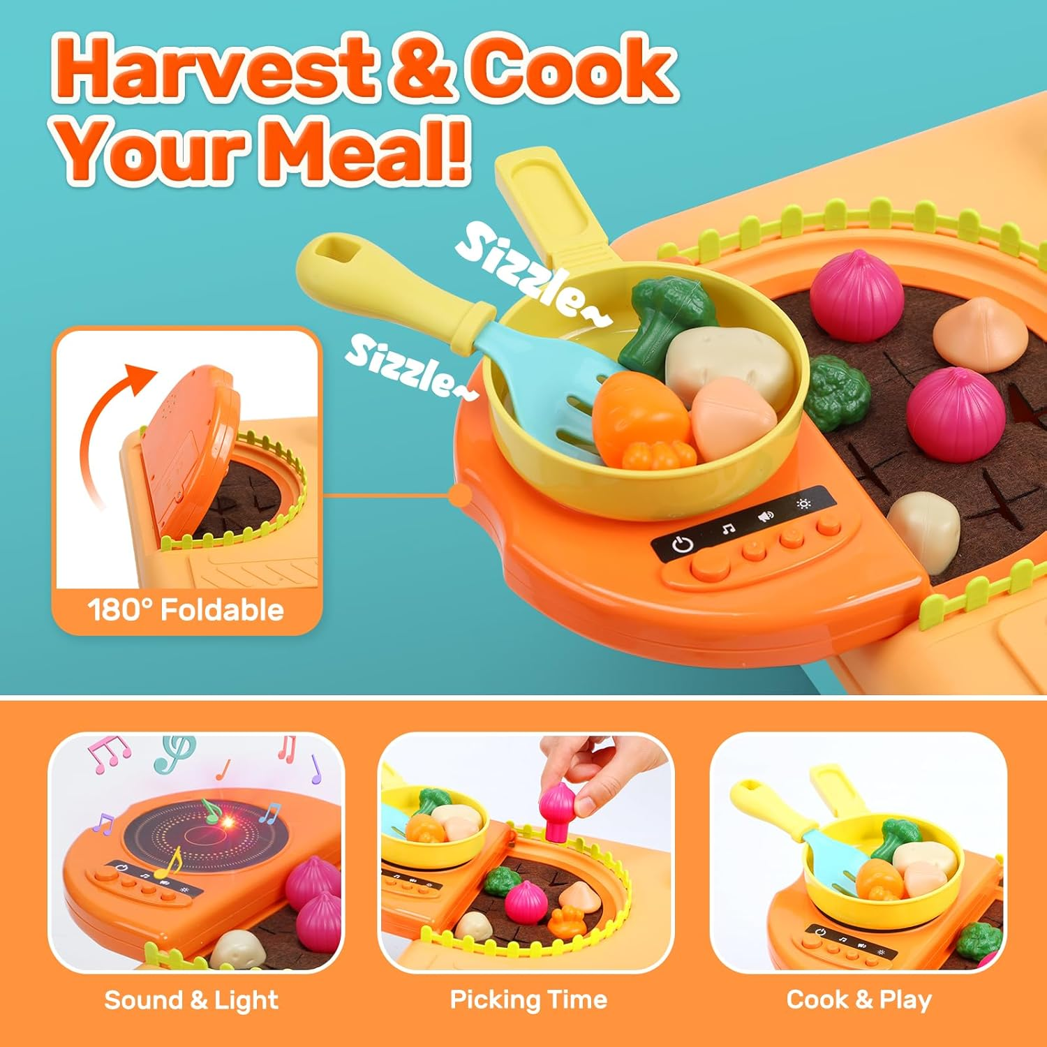 CUTE STONE Play Sink with Running Water, Toddler Sink Toy with Upgraded Electric Faucet, Play Kitchen Accessories, Cooking Stove, Vegetable Garden Toys, Learning Kitchen Toys for Kids image number 6